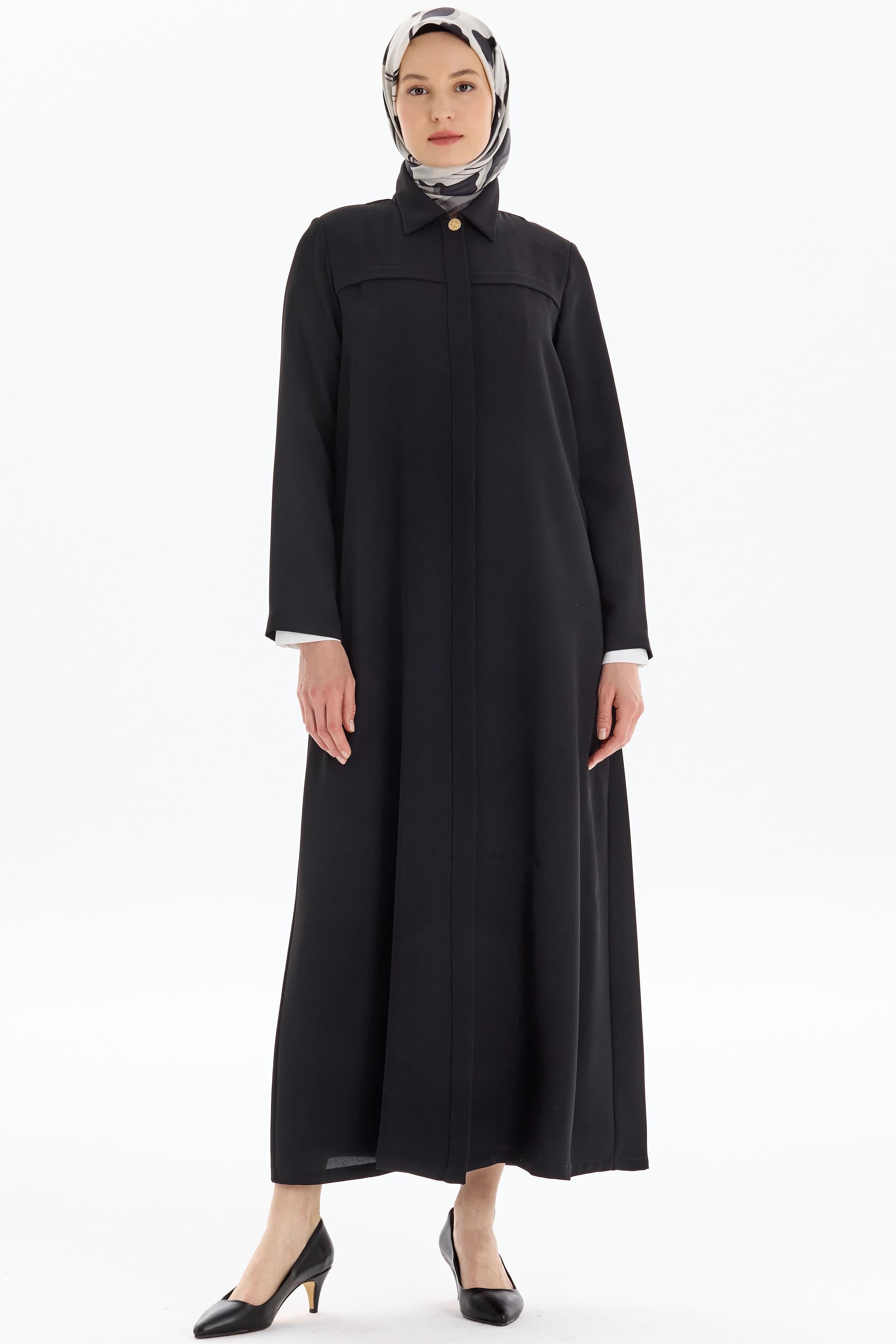 Aller Detaylı Gizli Patlı Pardesü - Siyah TUGBA