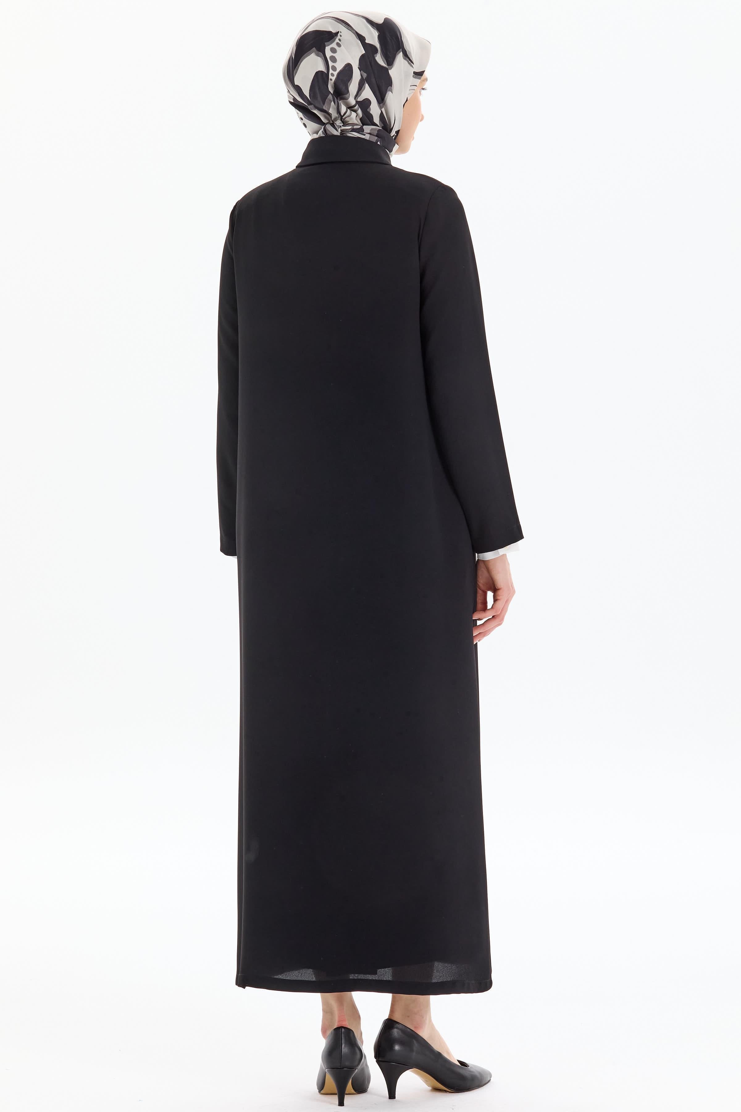 Aller Detaylı Gizli Patlı Pardesü - Siyah TUGBA