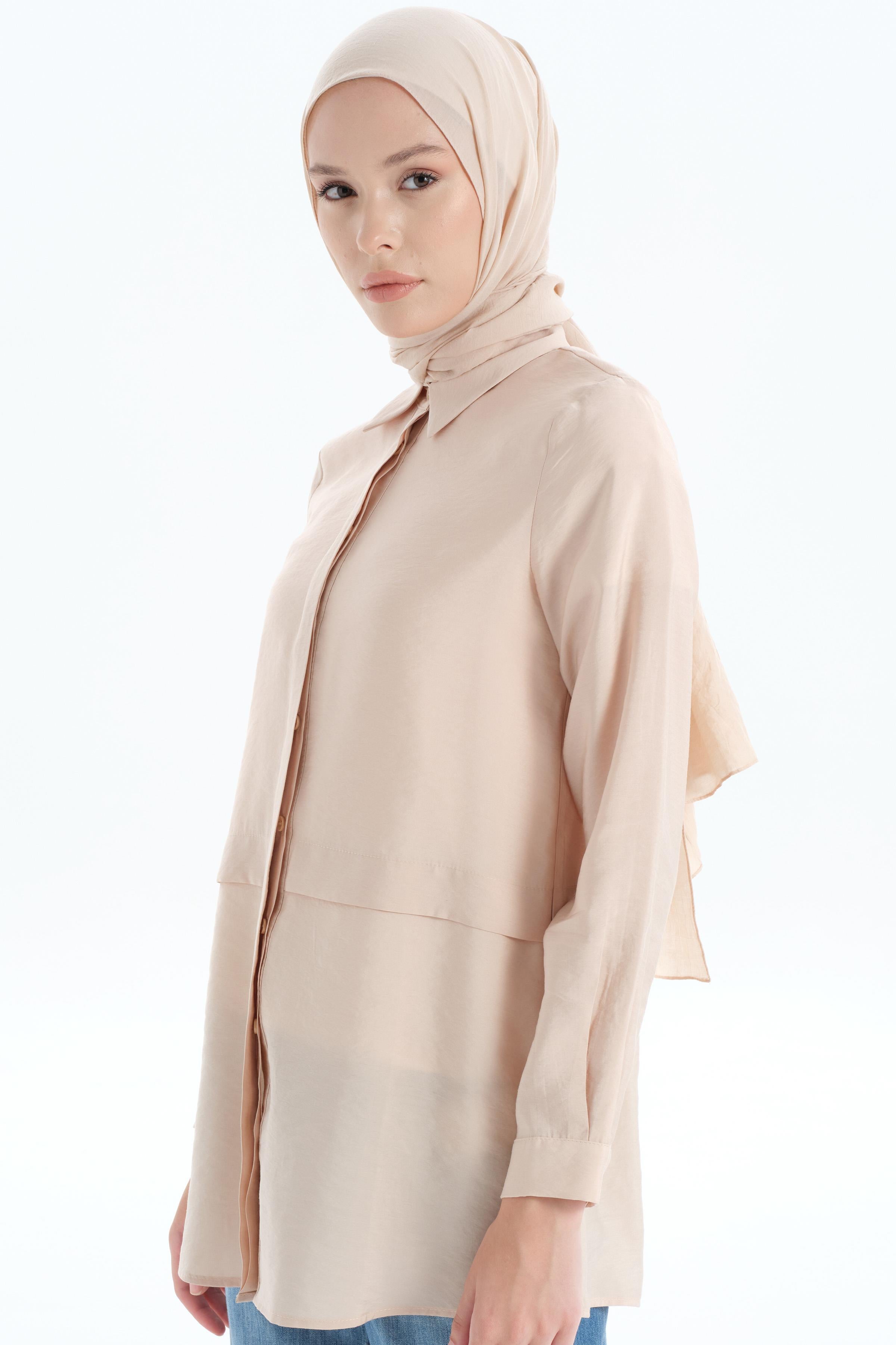 Aller Detaylı Gömlek - Bej TUGBA