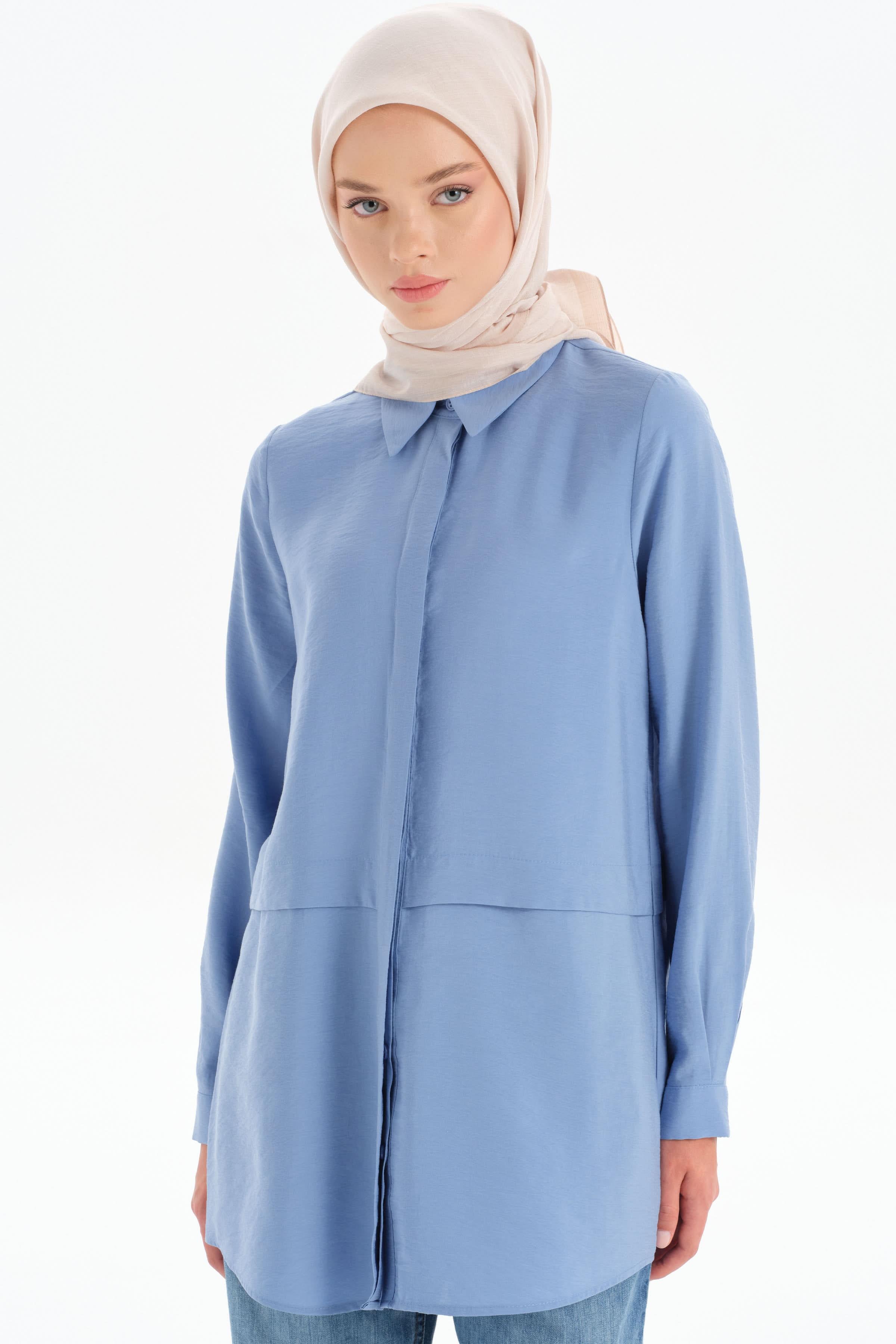 Aller Detaylı Gömlek - Mavi TUGBA