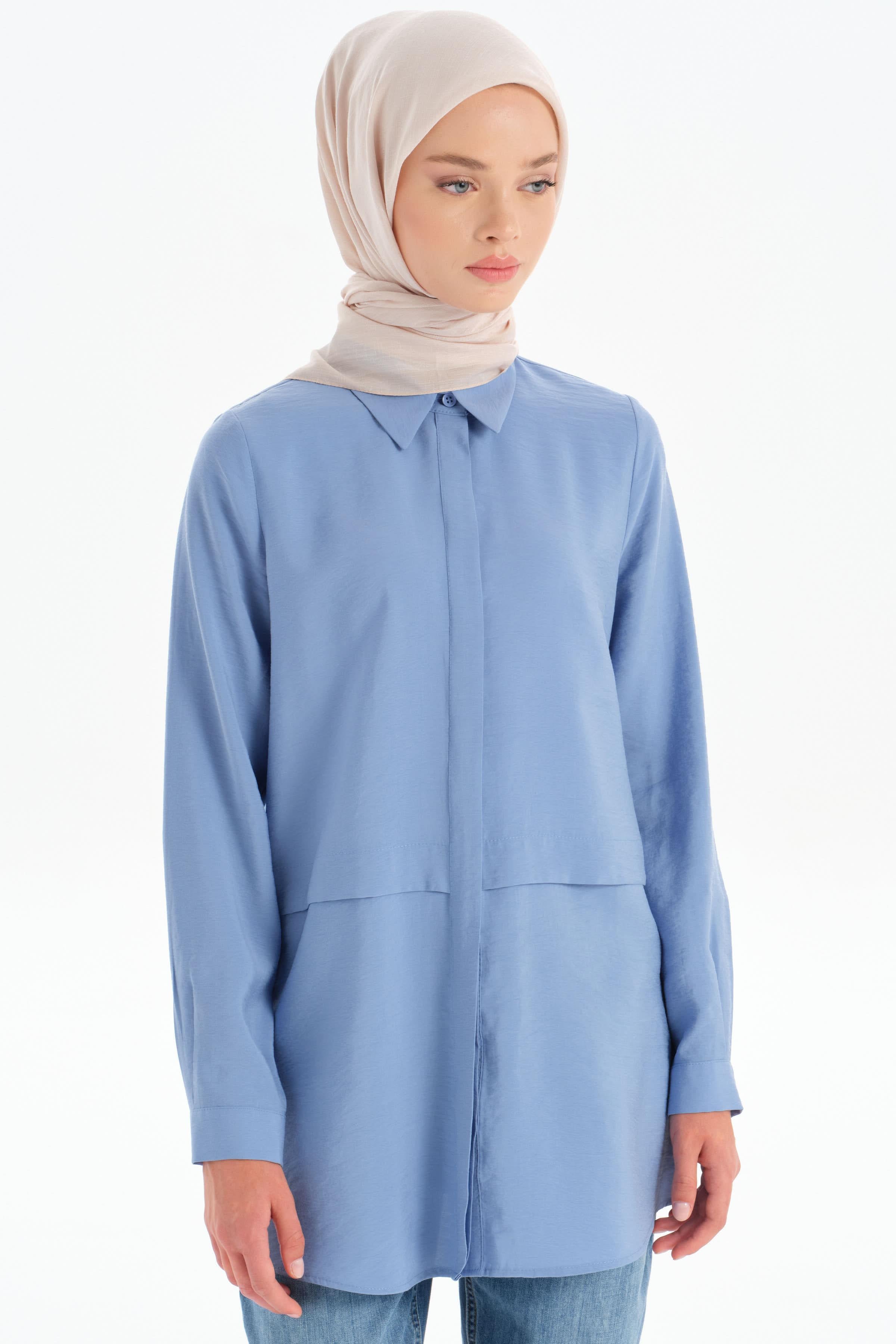 Aller Detaylı Gömlek - Mavi TUGBA