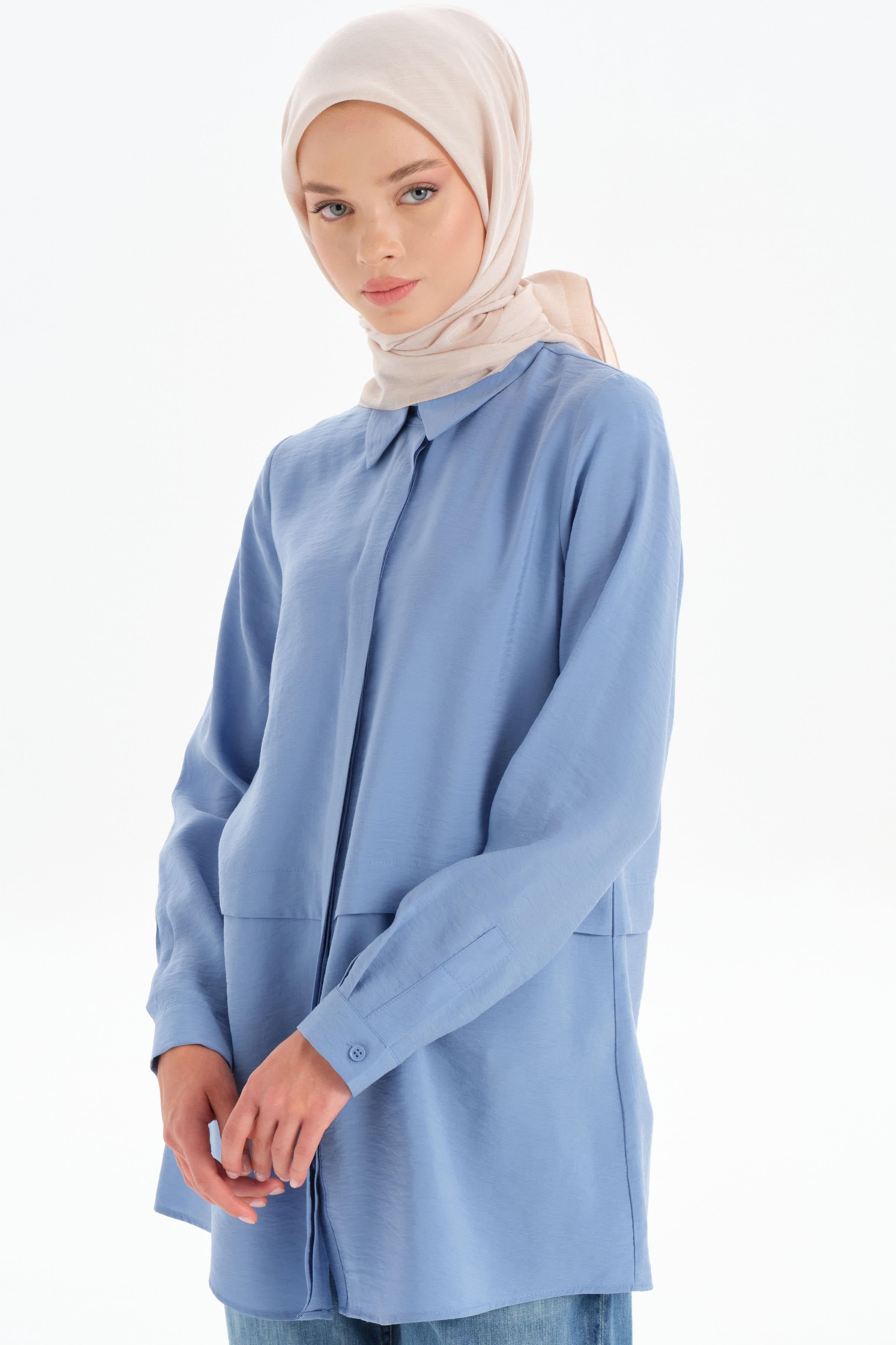 Aller Detaylı Gömlek - Mavi TUGBA