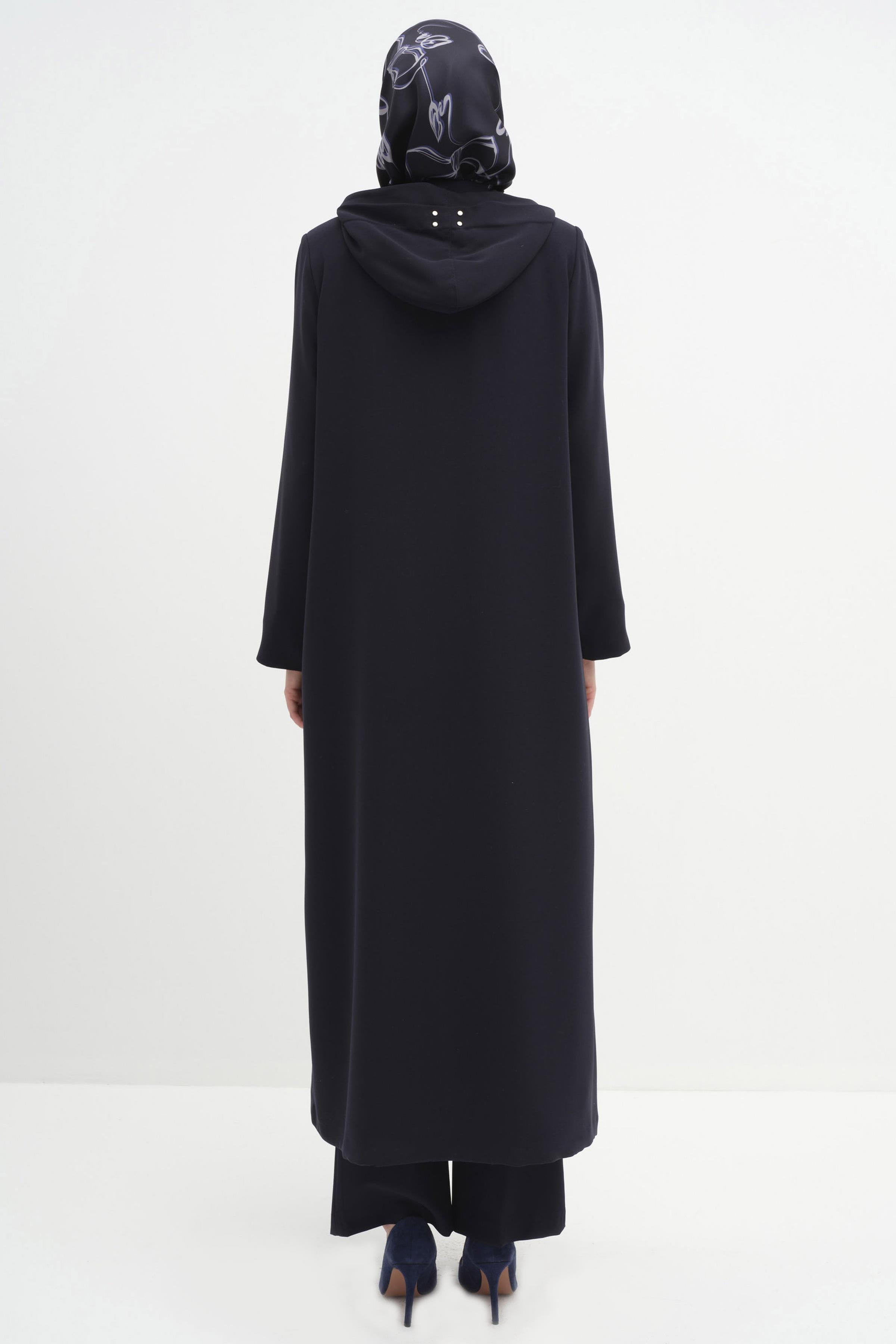 Aller Detaylı Kapüşonlu Ferace - Lacivert TUGBA