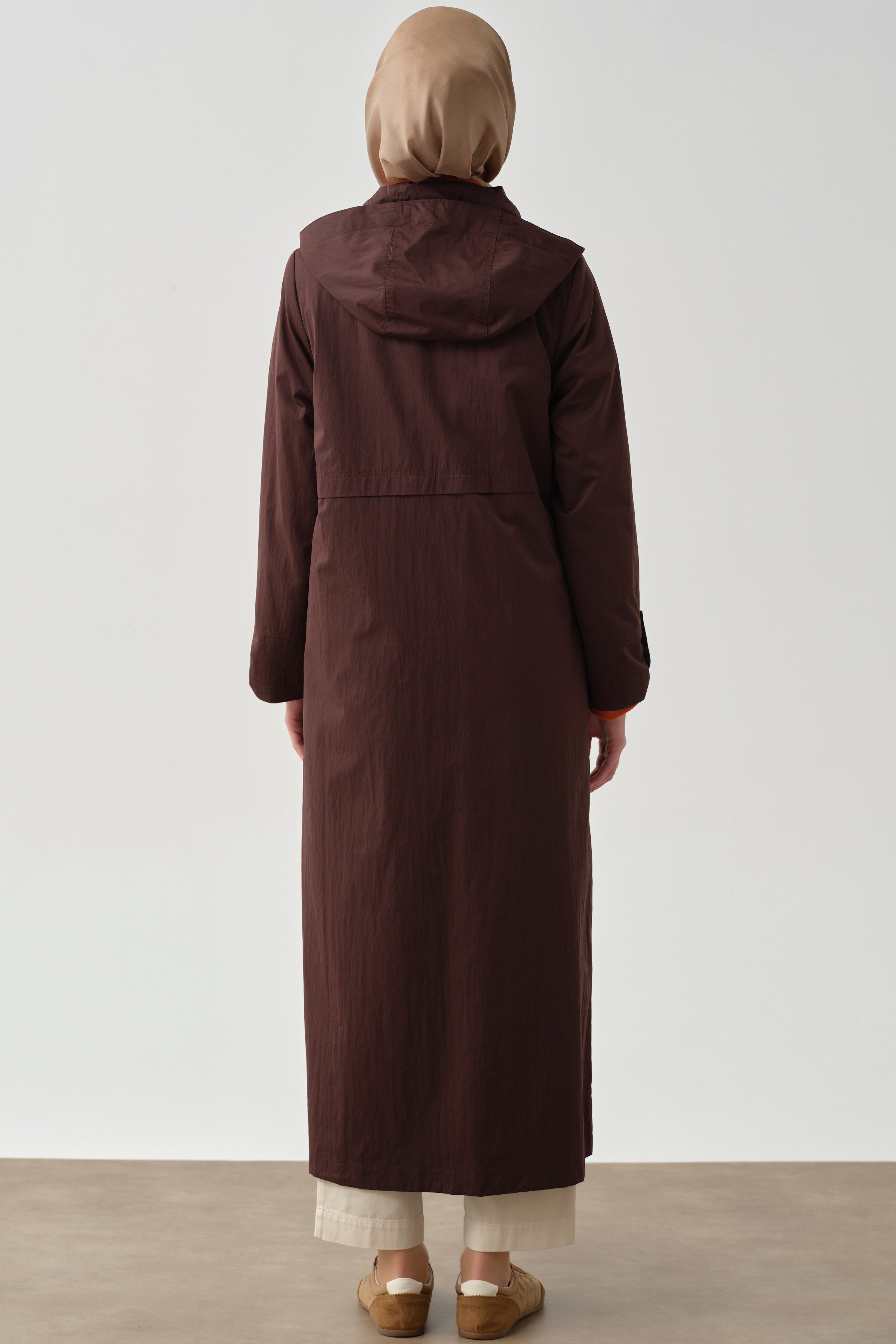 Aller Detaylı Kapüşonlu Pardesü - Kahve TUGBA