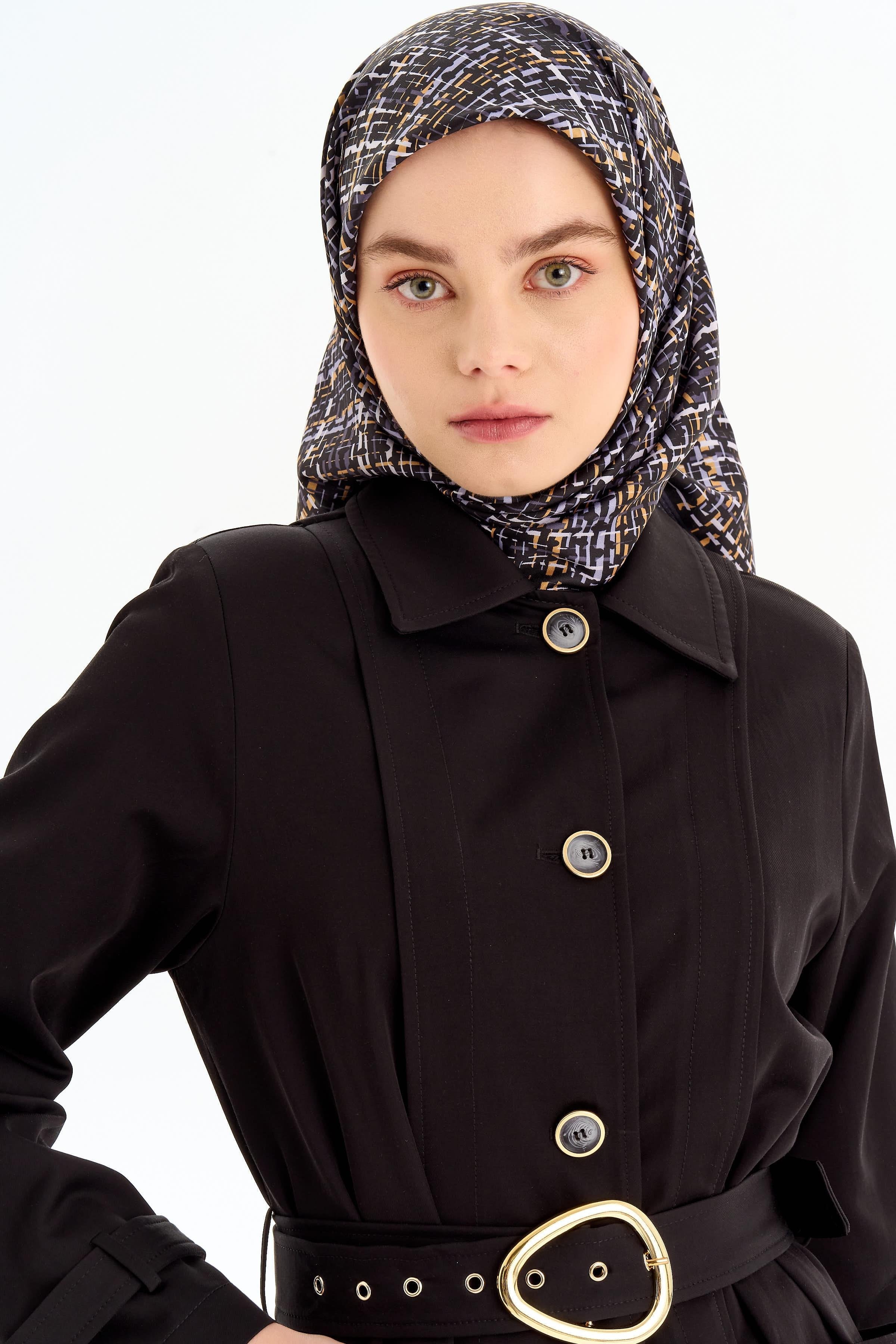 Aller Detaylı Kemerli Pardesü - Siyah TUGBA