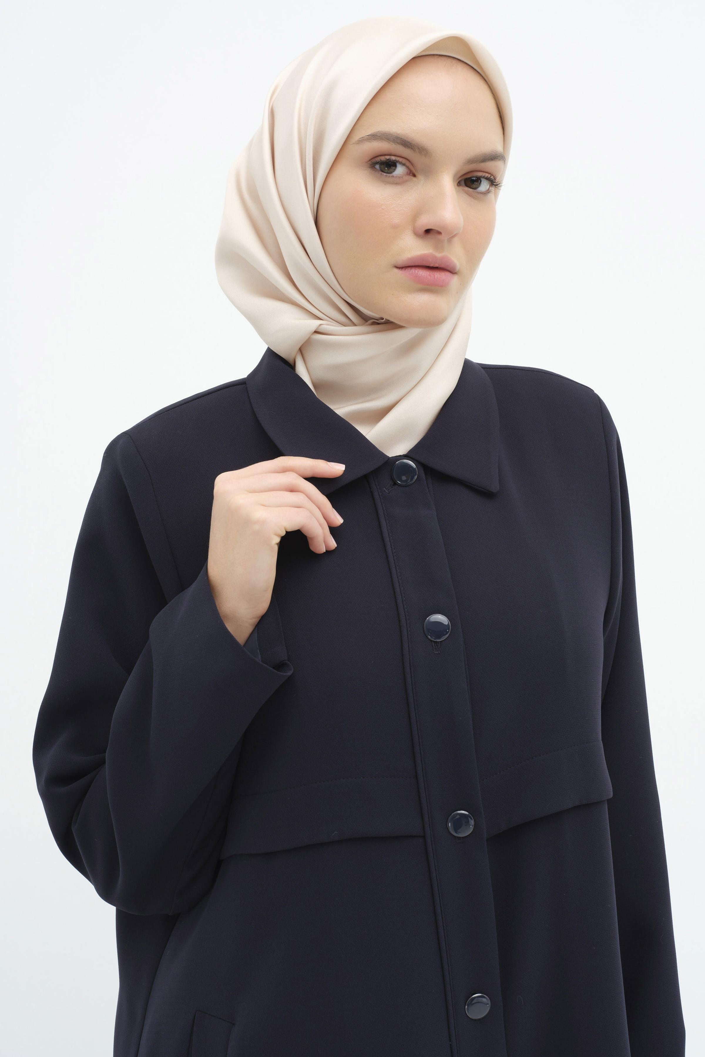 Aller Detaylı Pardesü - Lacivert TUGBA