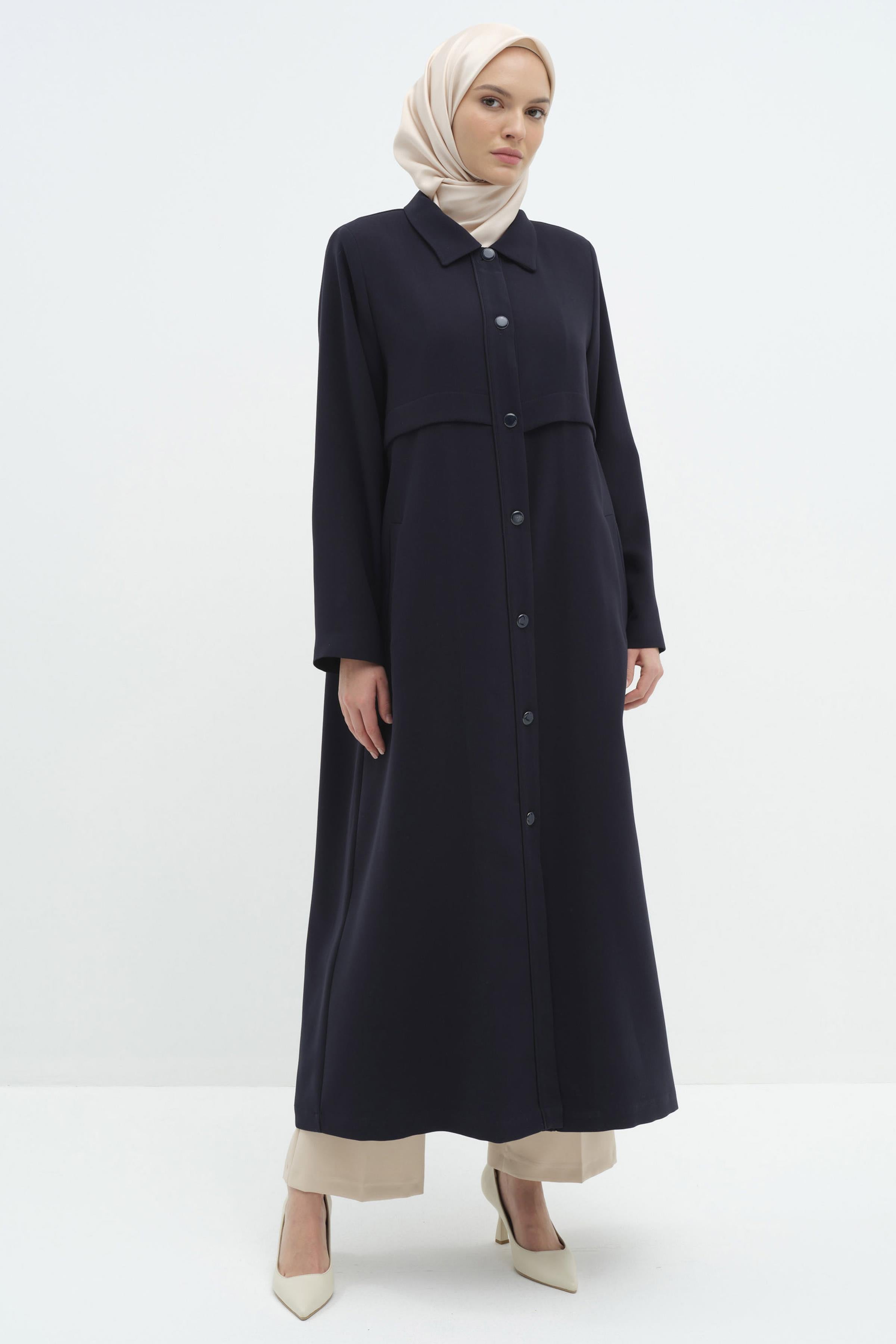 Aller Detaylı Pardesü - Lacivert TUGBA