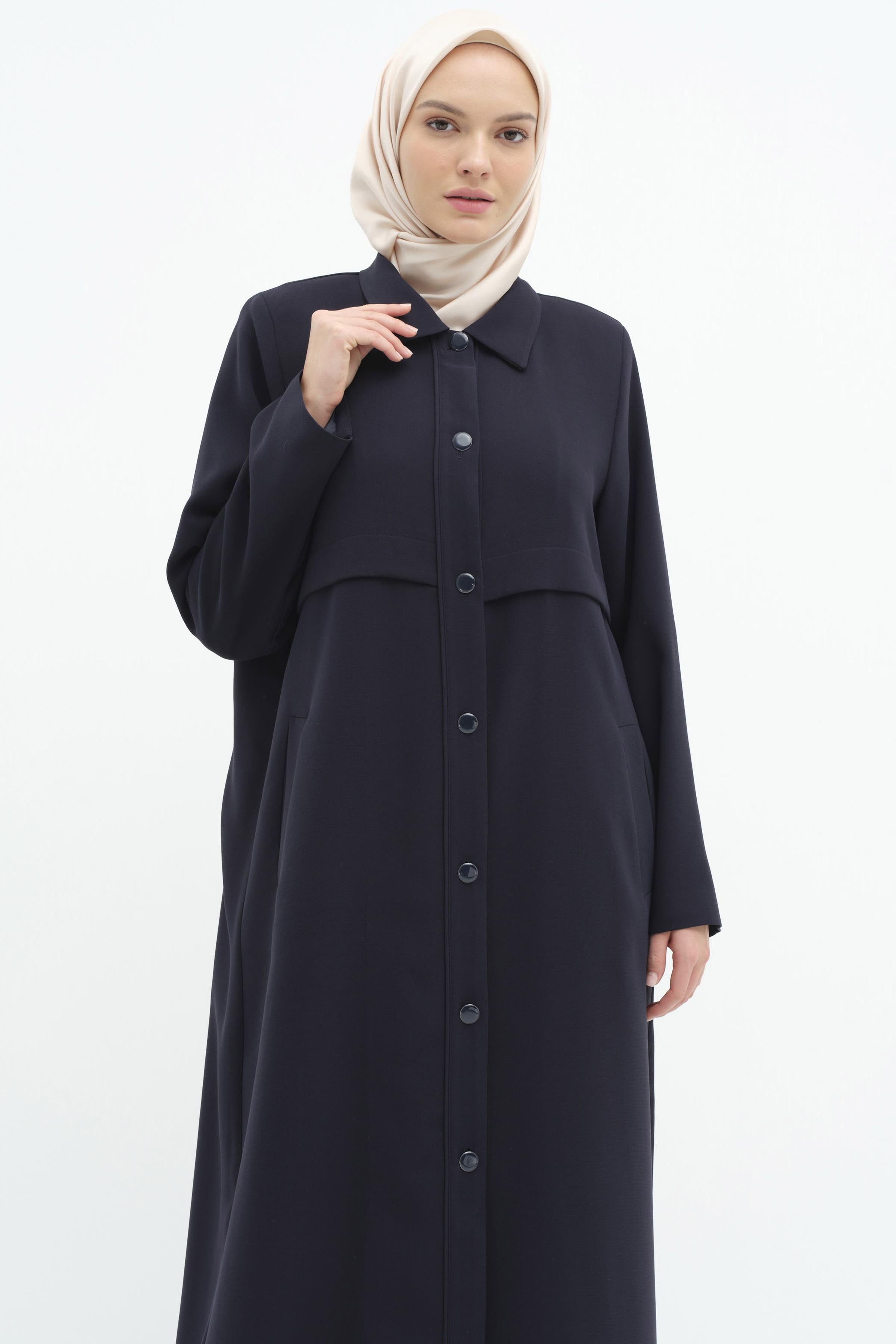 Aller Detaylı Pardesü - Lacivert TUGBA