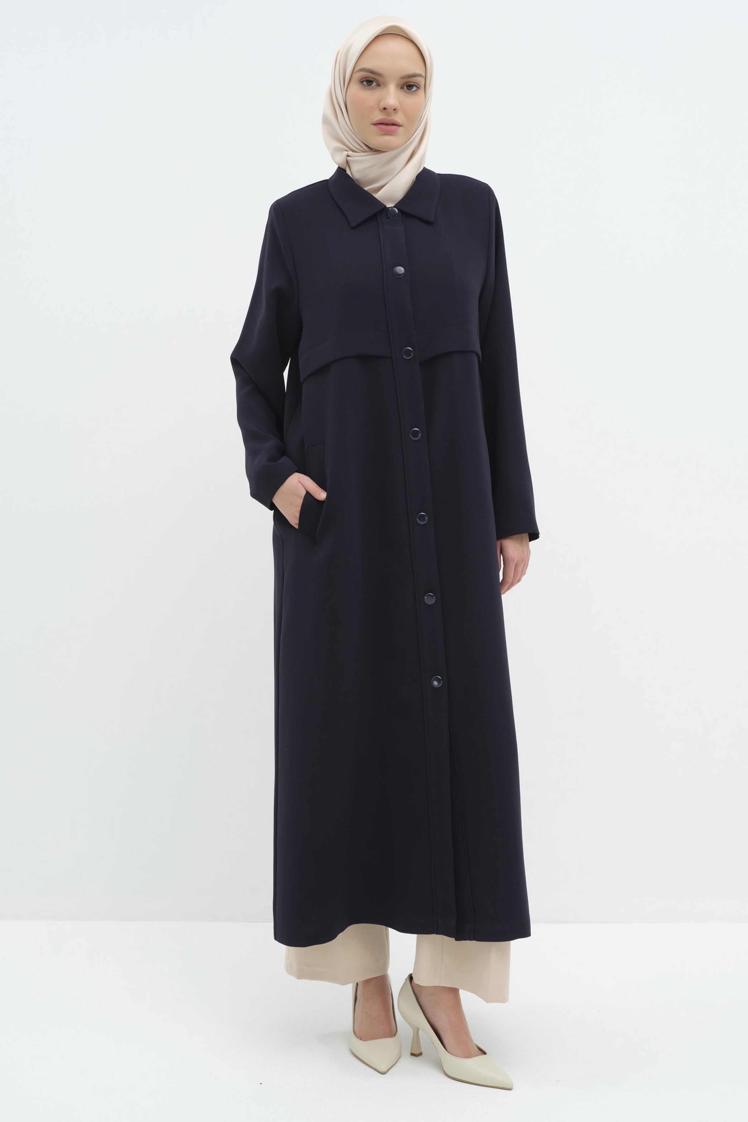 Aller Detaylı Pardesü - Lacivert TUGBA