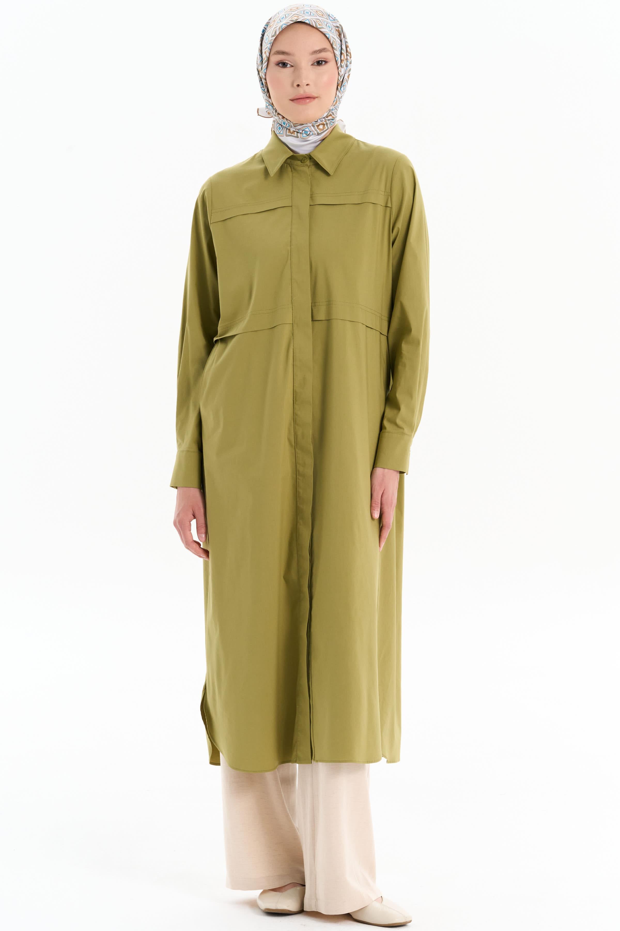 Aller Detaylı Uzun Tunik - Haki TUGBA