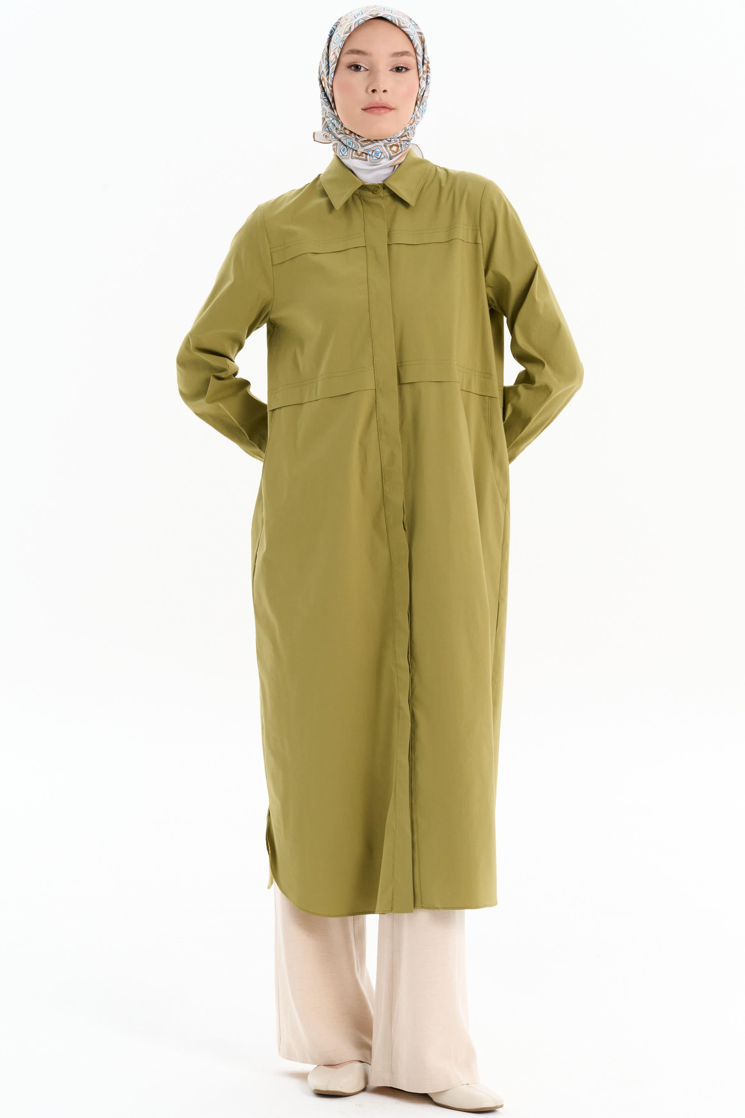 Aller Detaylı Uzun Tunik - Haki TUGBA