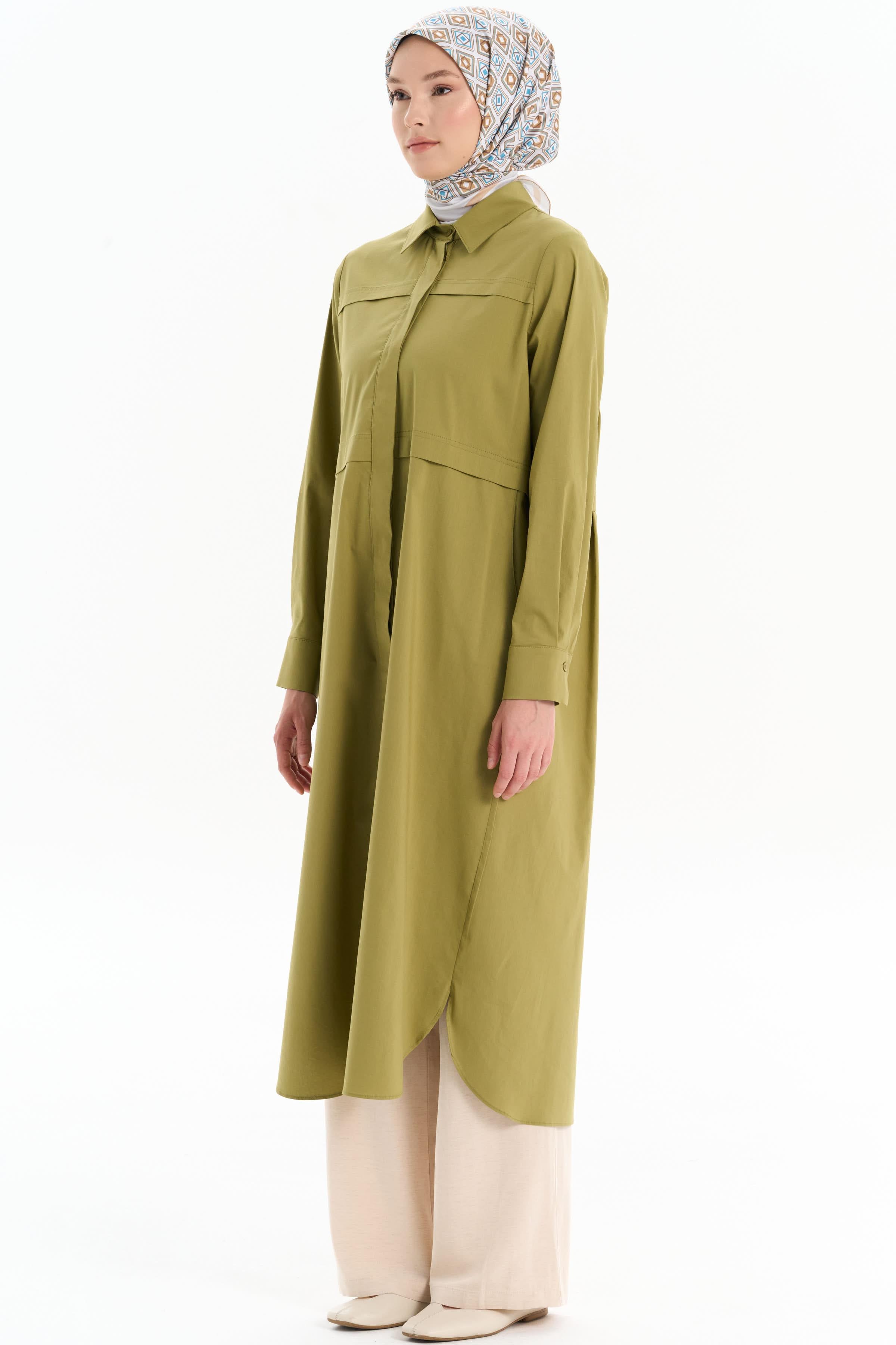 Aller Detaylı Uzun Tunik - Haki TUGBA