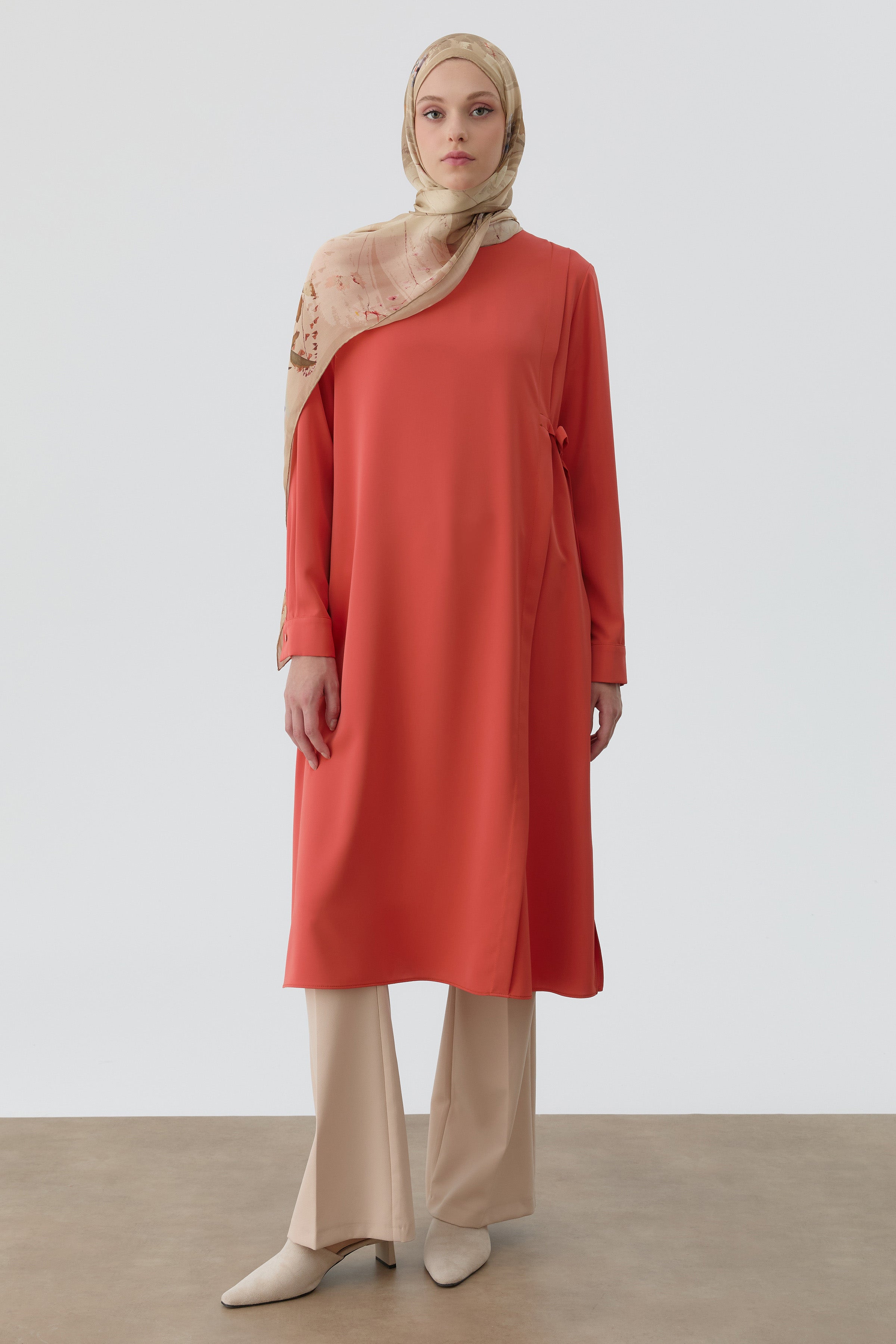 Aller Detaylı Yan Bağlamalı Tunik - Kiremit TUGBA