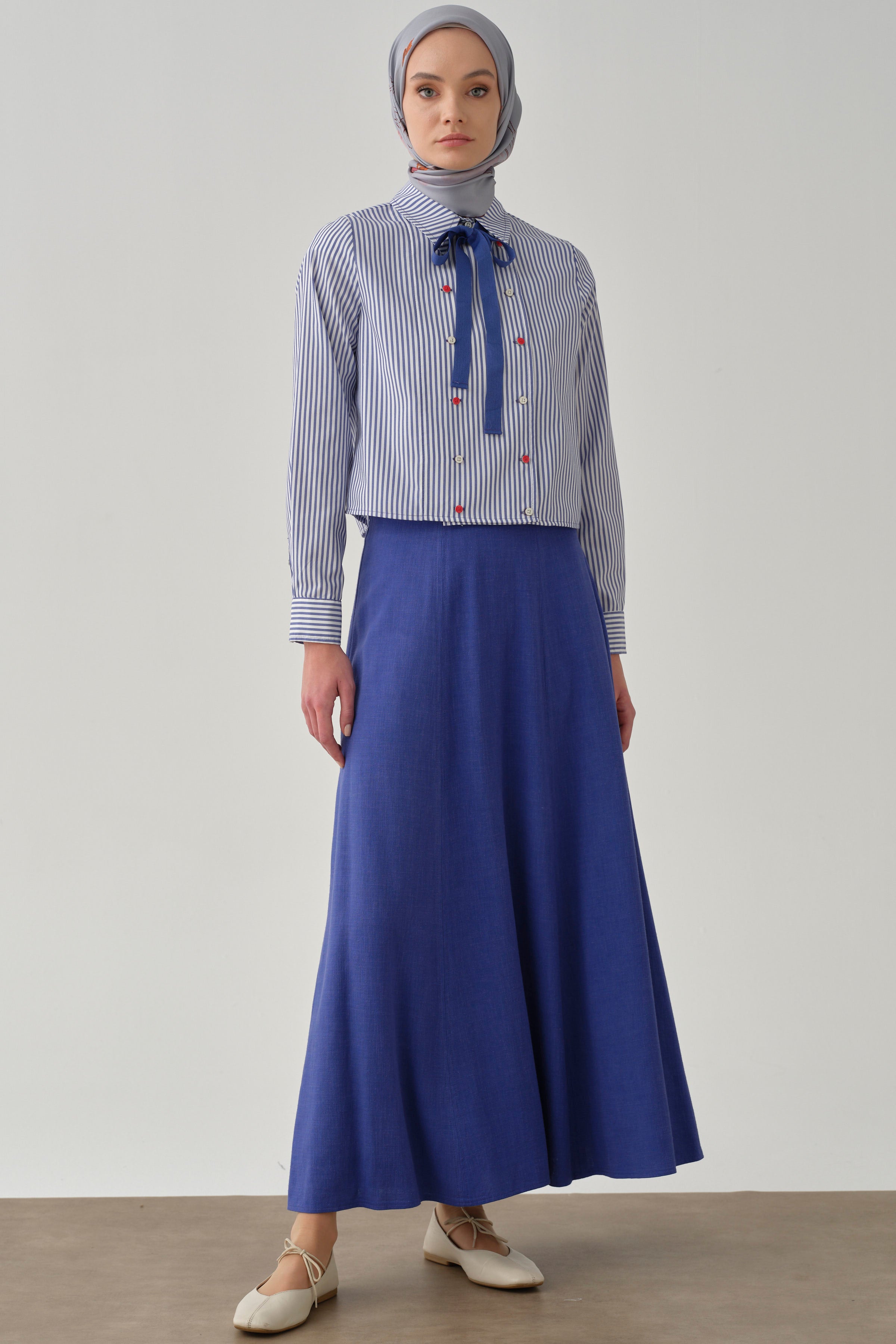 Altı Parçalı Dikiş Detaylı Etek - Saks TUGBA