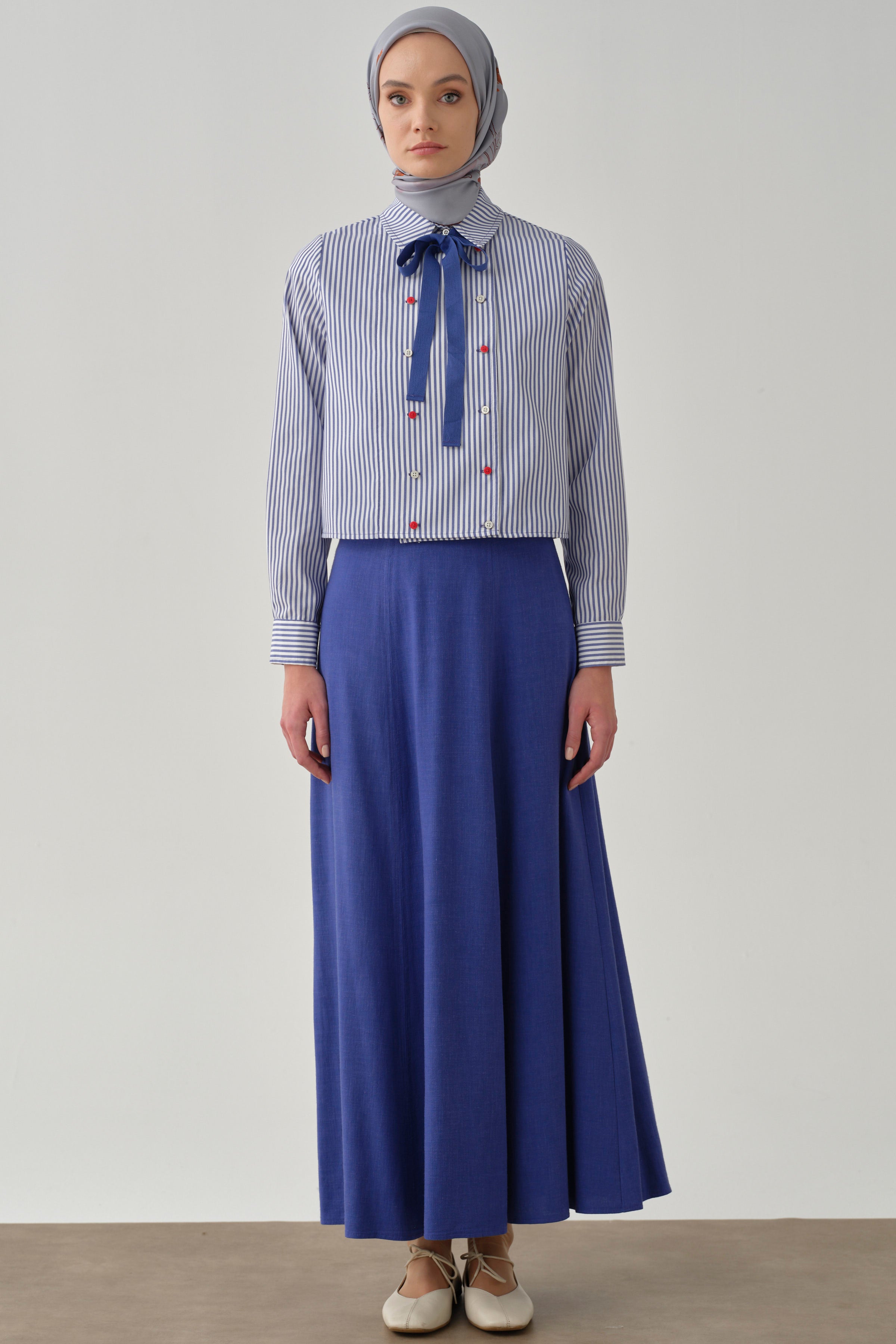 Altı Parçalı Dikiş Detaylı Etek - Saks TUGBA