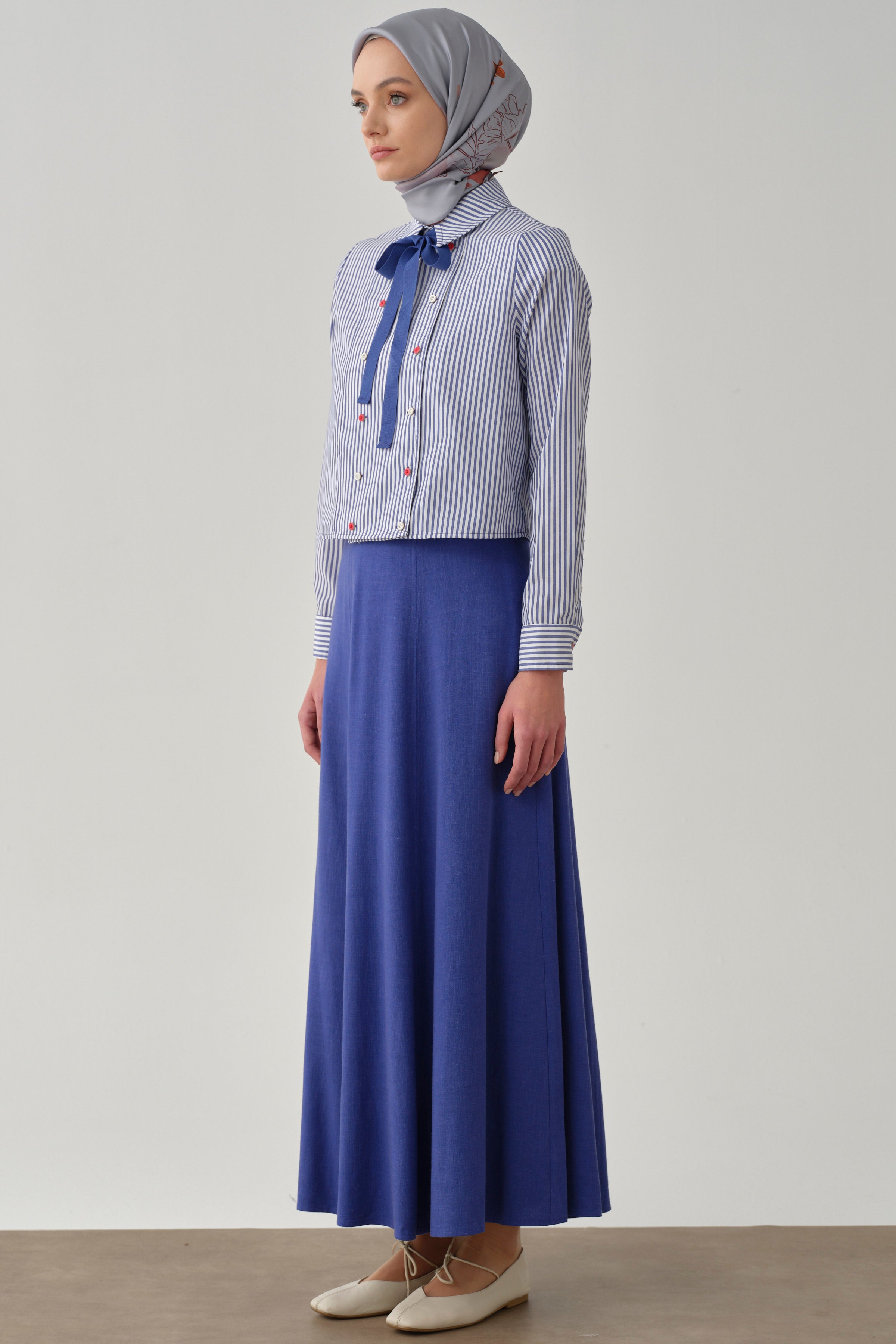 Altı Parçalı Dikiş Detaylı Etek - Saks TUGBA