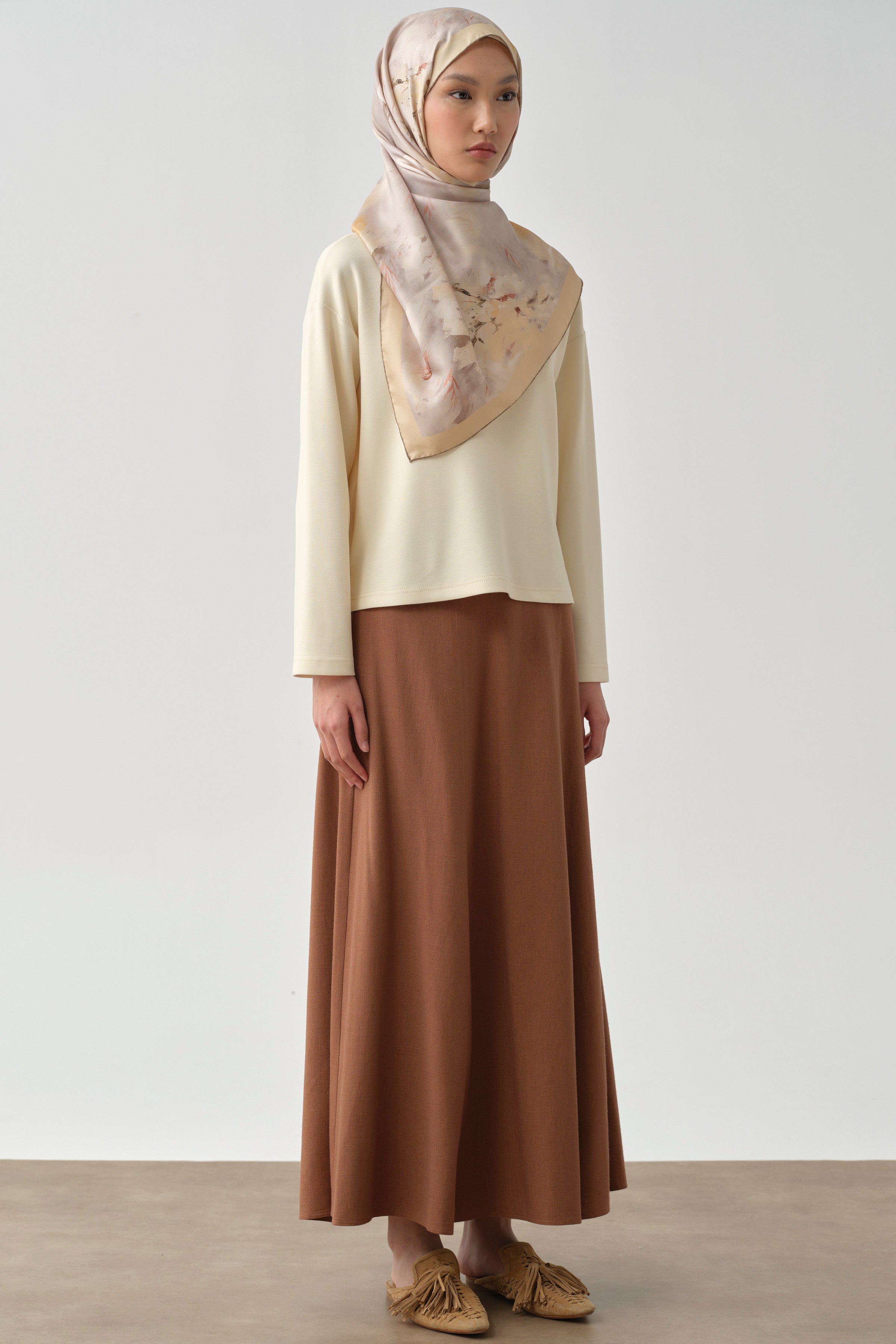 Altı Parçalı Dikiş Detaylı Etek - Toprak TUGBA