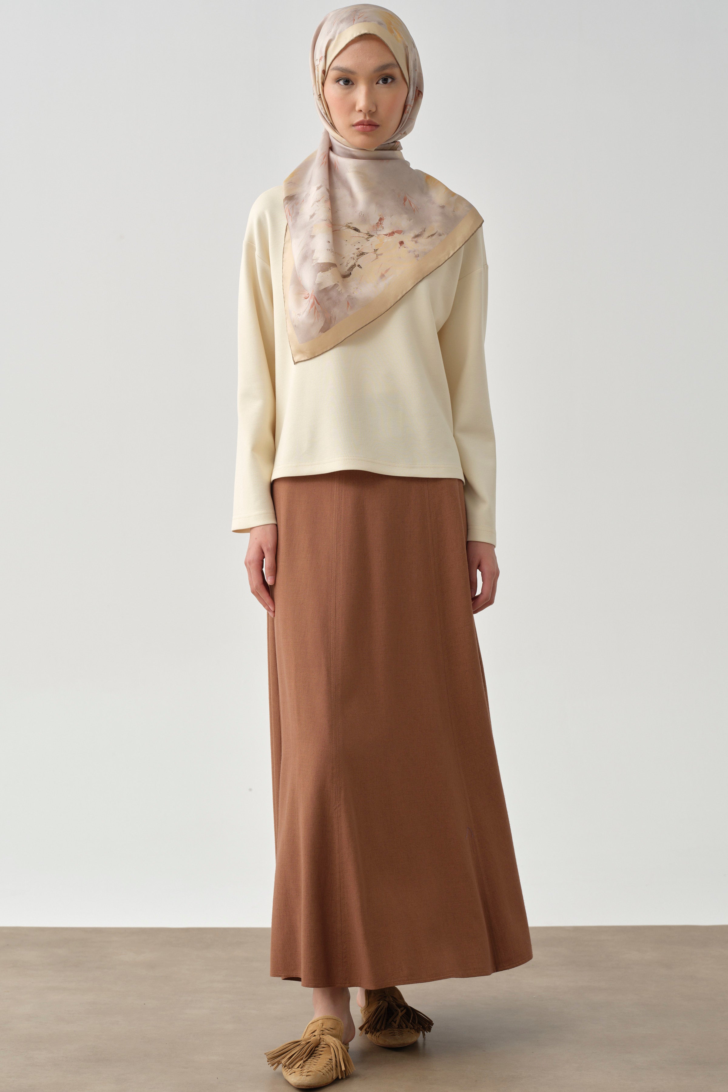 Altı Parçalı Dikiş Detaylı Etek - Toprak TUGBA