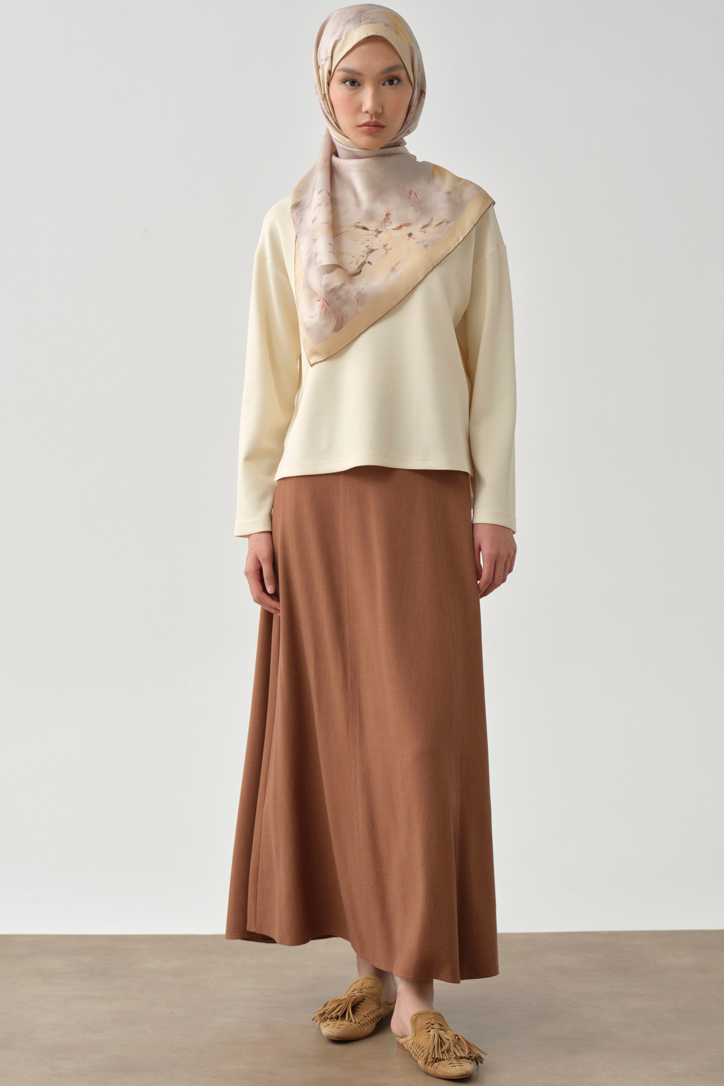 Altı Parçalı Dikiş Detaylı Etek - Toprak TUGBA