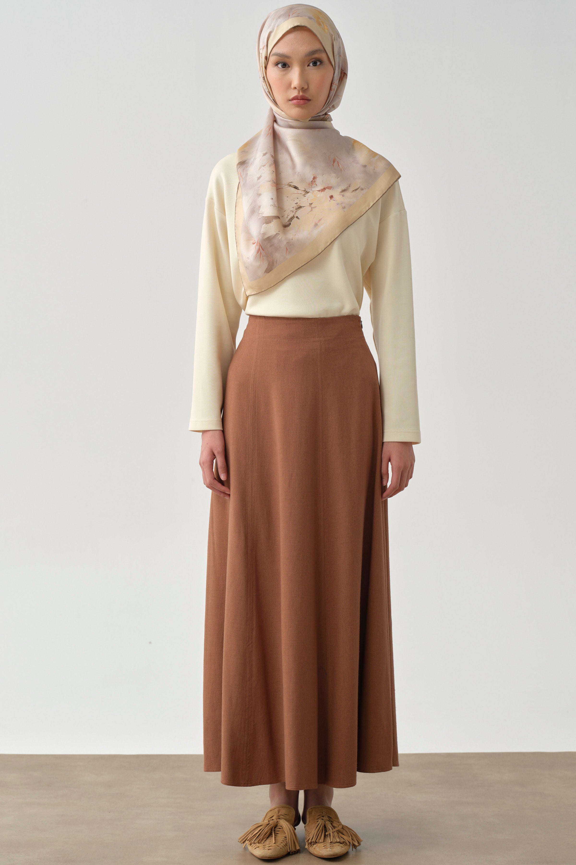 Altı Parçalı Dikiş Detaylı Etek - Toprak TUGBA