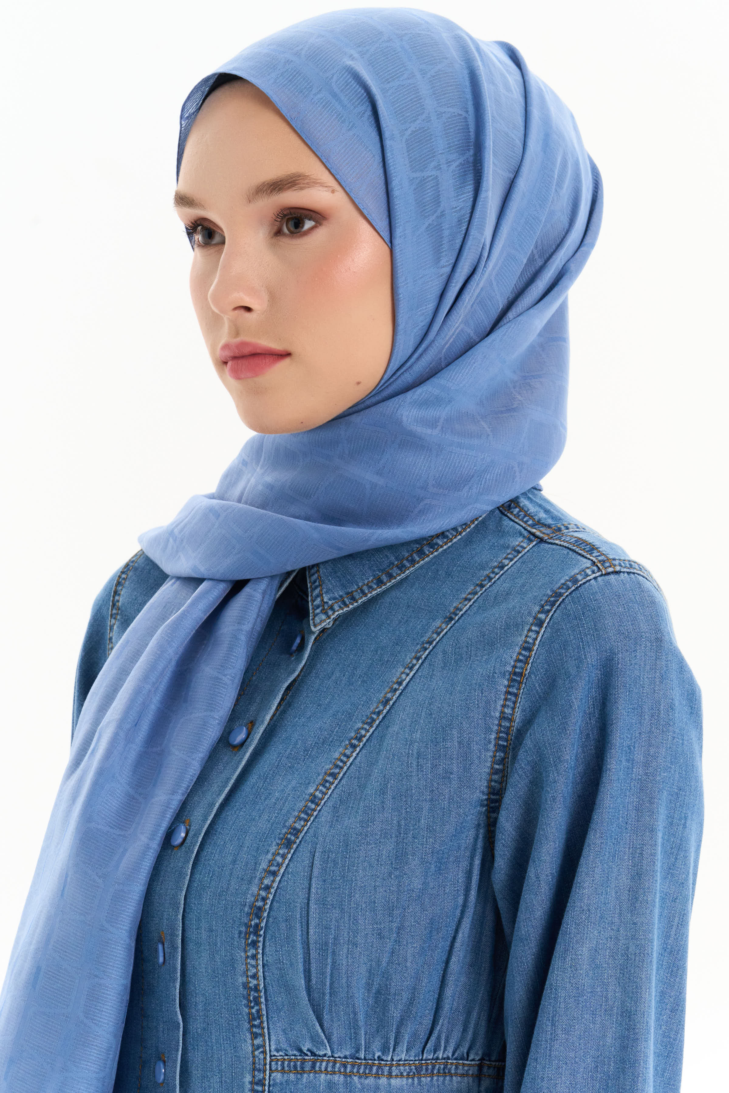 Altıgen Desen Viskon Şal - İndigo TUGBA