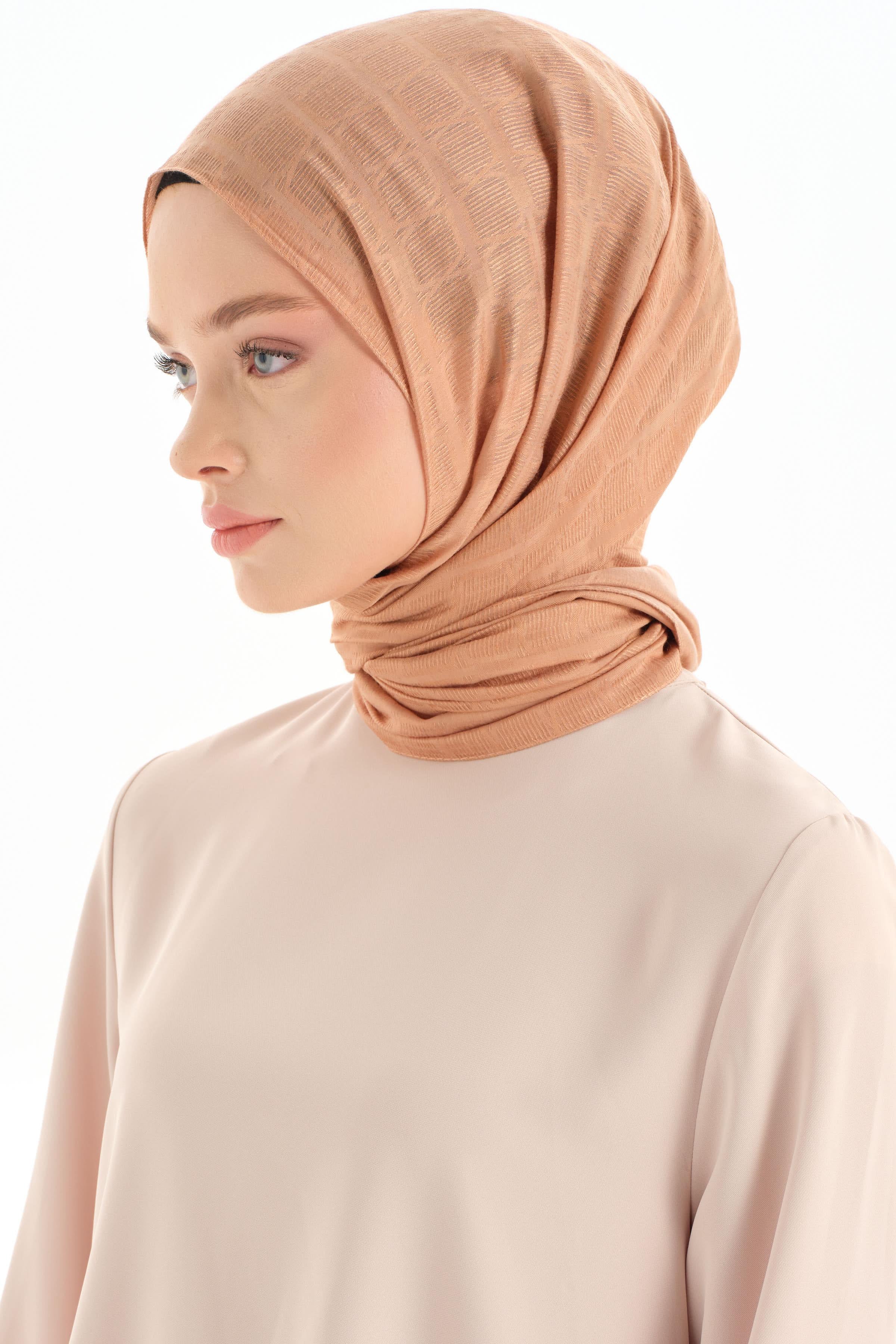 Altıgen Desen Viskon Şal - Açık Kahve TUGBA