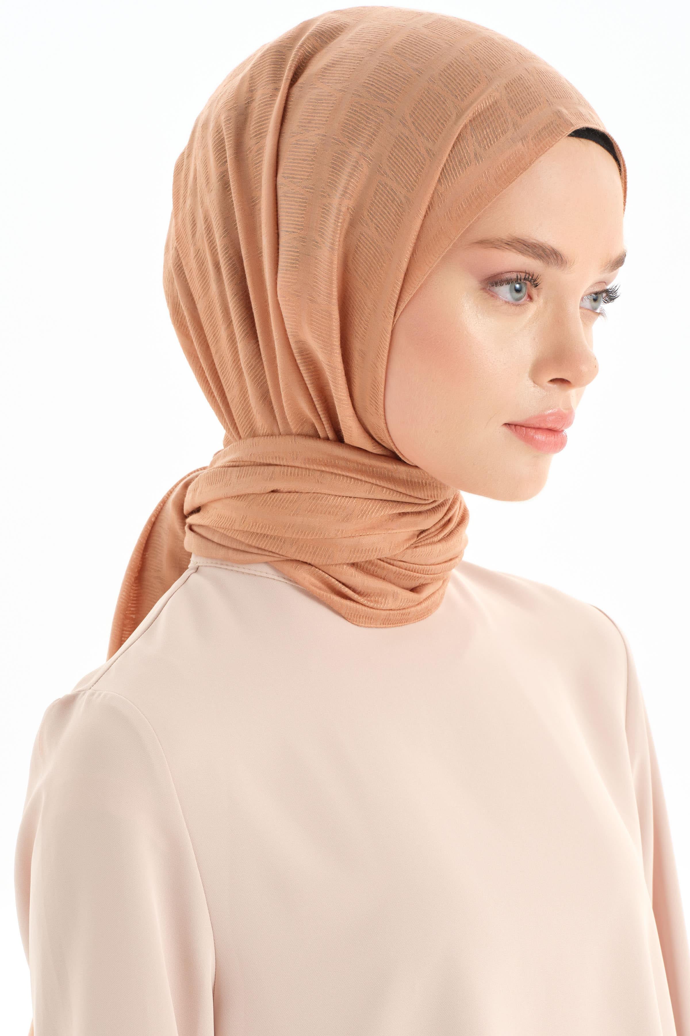 Altıgen Desen Viskon Şal - Açık Kahve TUGBA