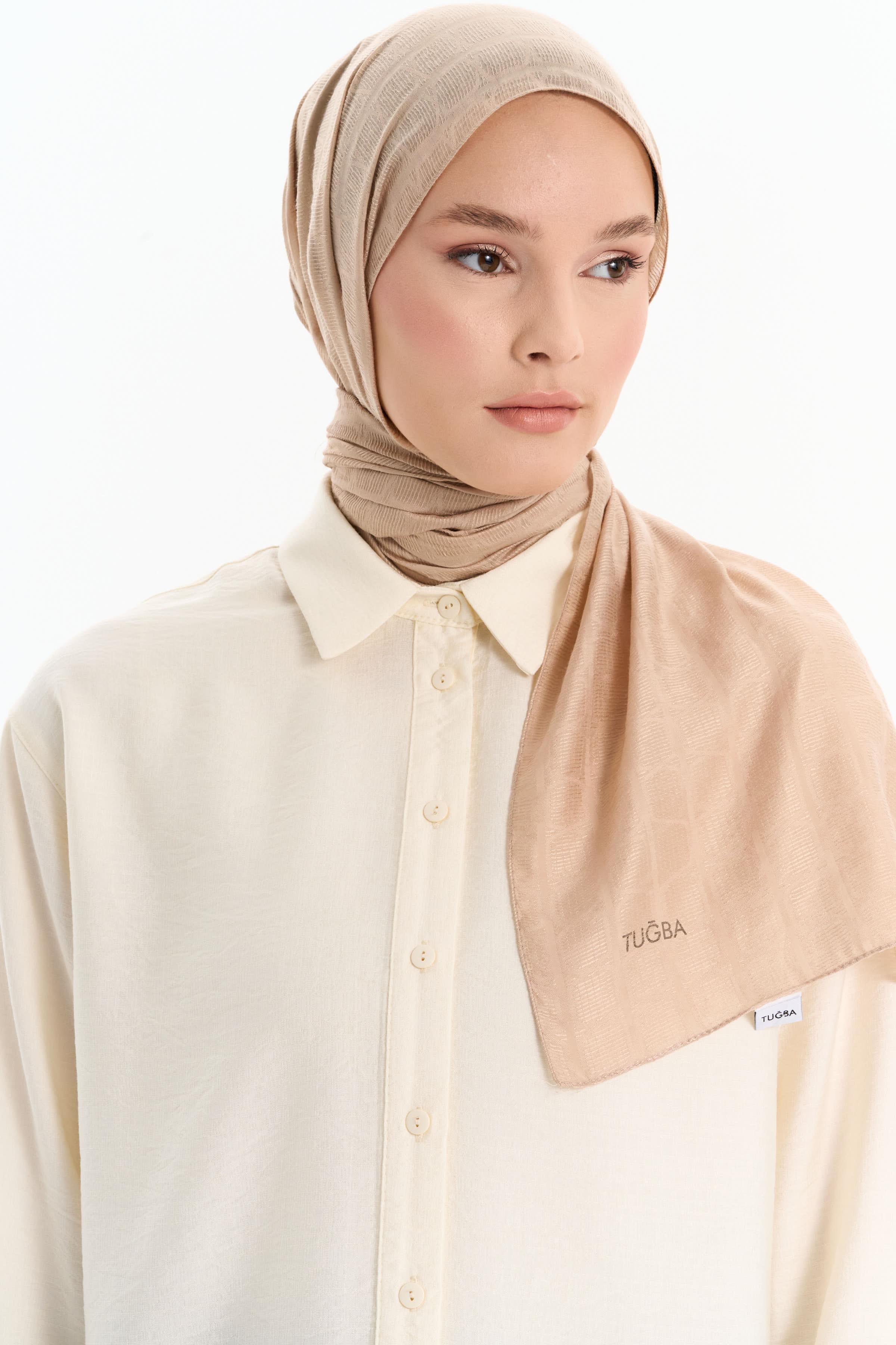 Altıgen Desen Viskon Şal - Bej TUGBA