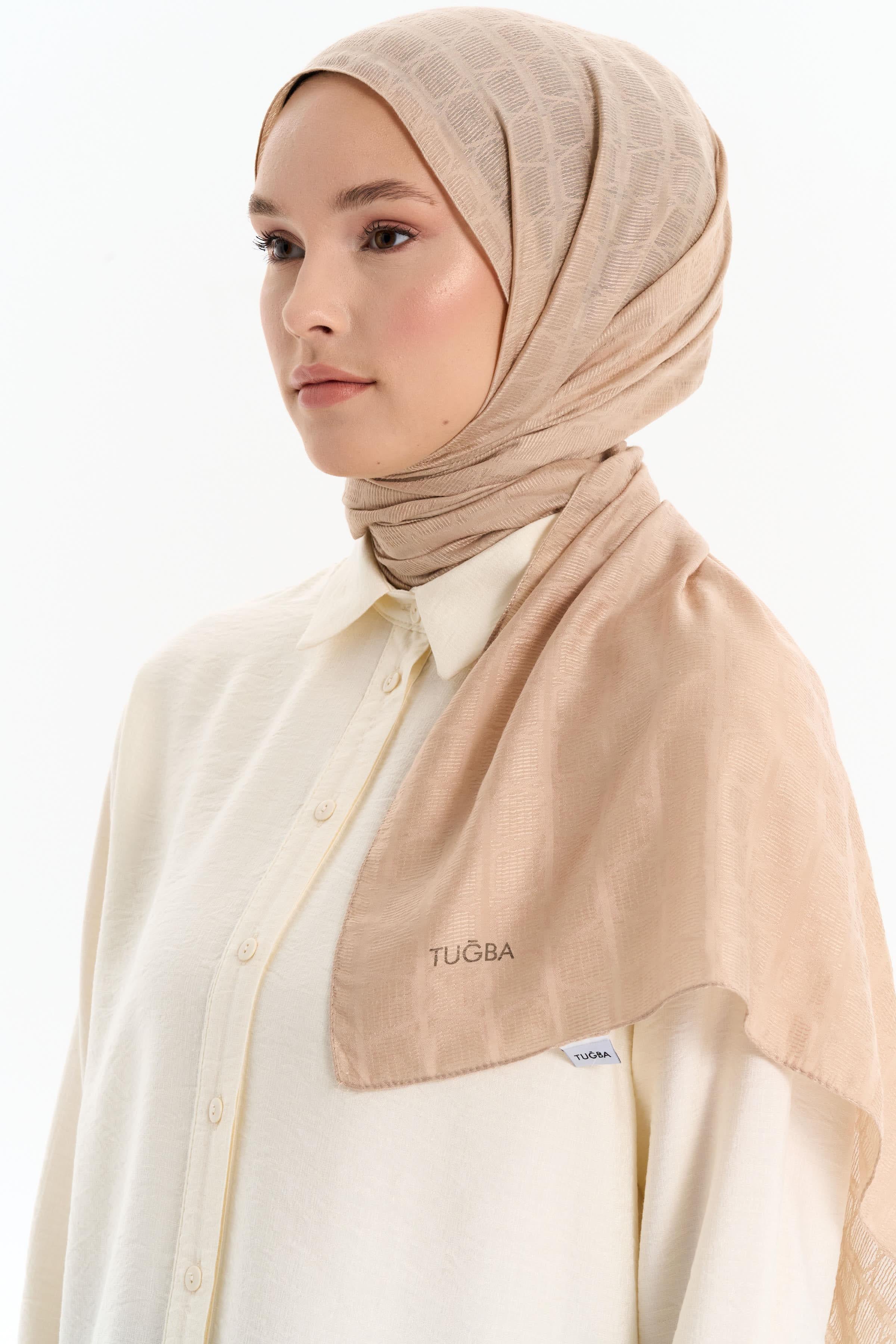 Altıgen Desen Viskon Şal - Bej TUGBA