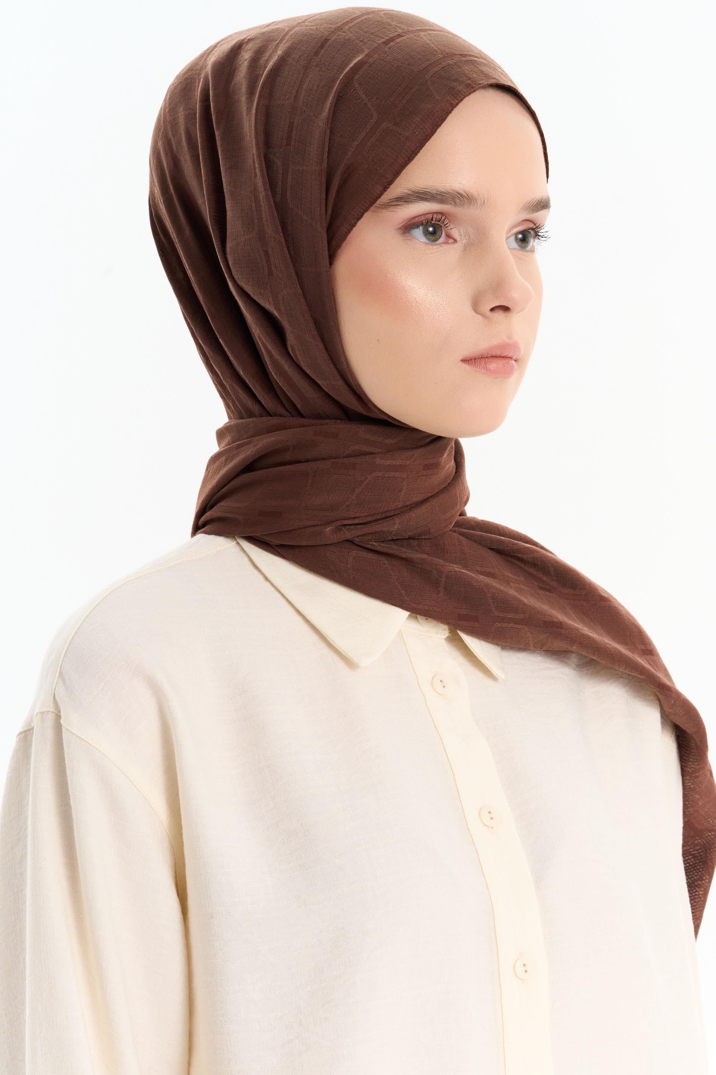 Altıgen Desen Viskon Şal - Kahve TUGBA