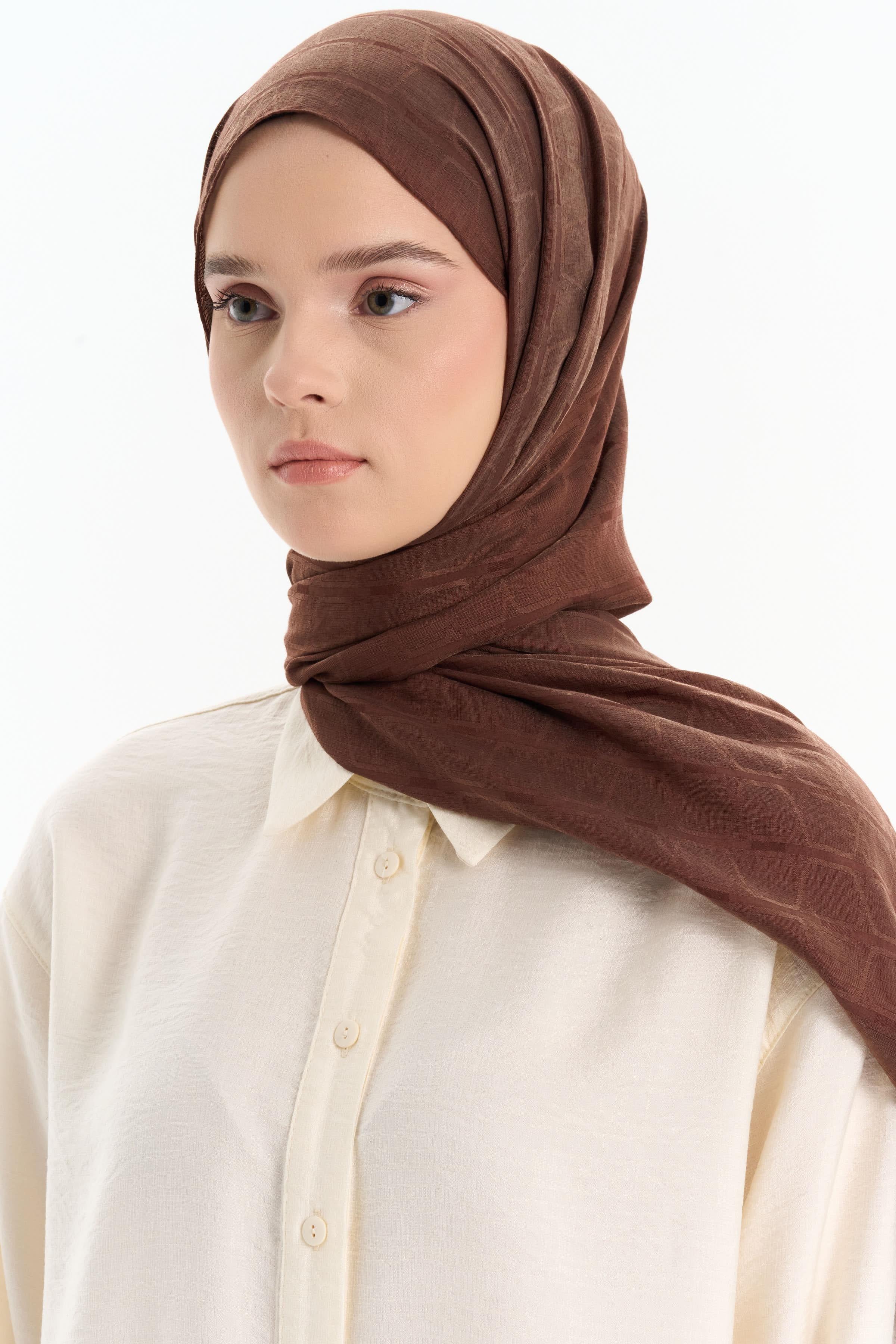 Altıgen Desen Viskon Şal - Kahve TUGBA