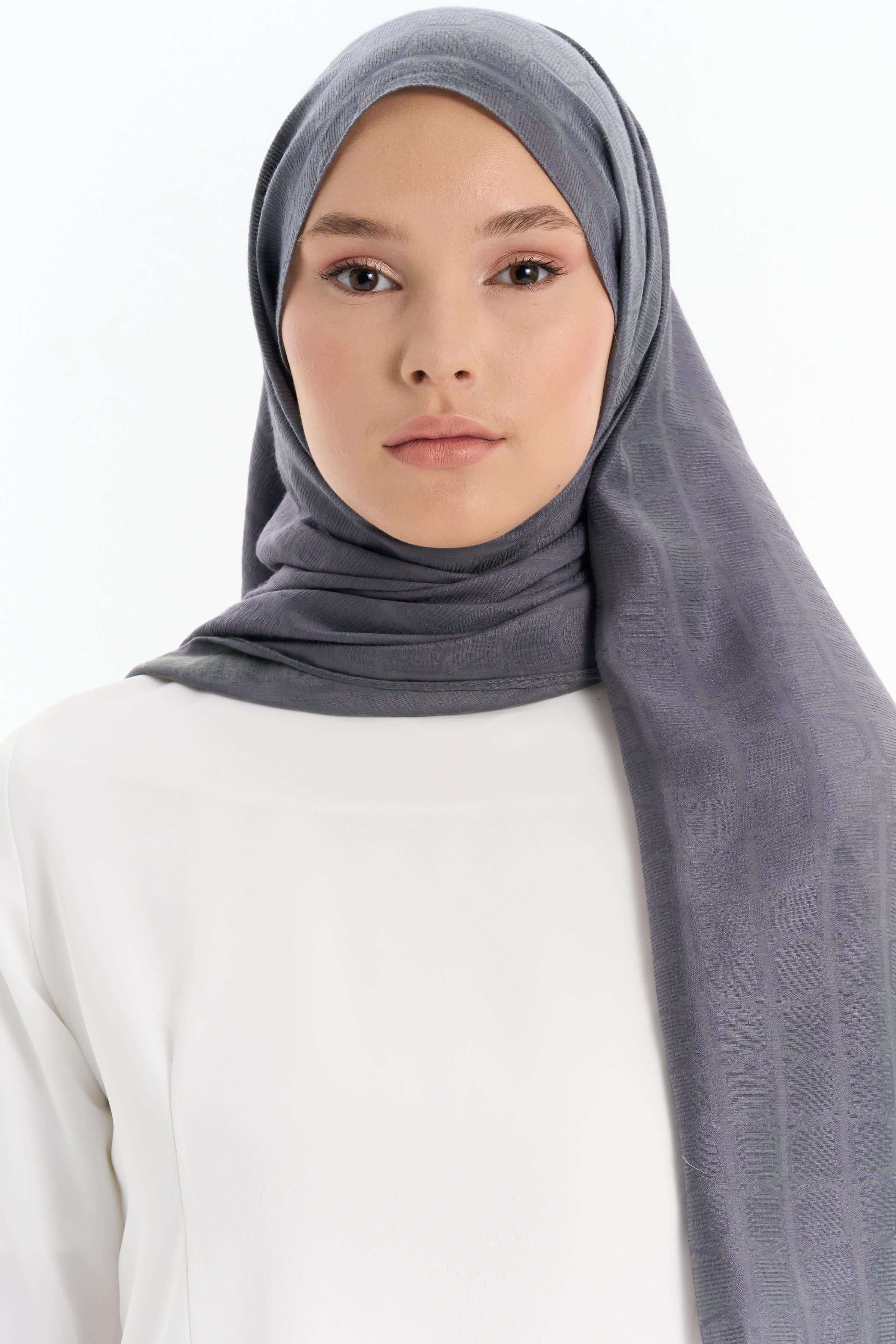 Altıgen Desen Viskon Şal - Koyu Gri TUGBA