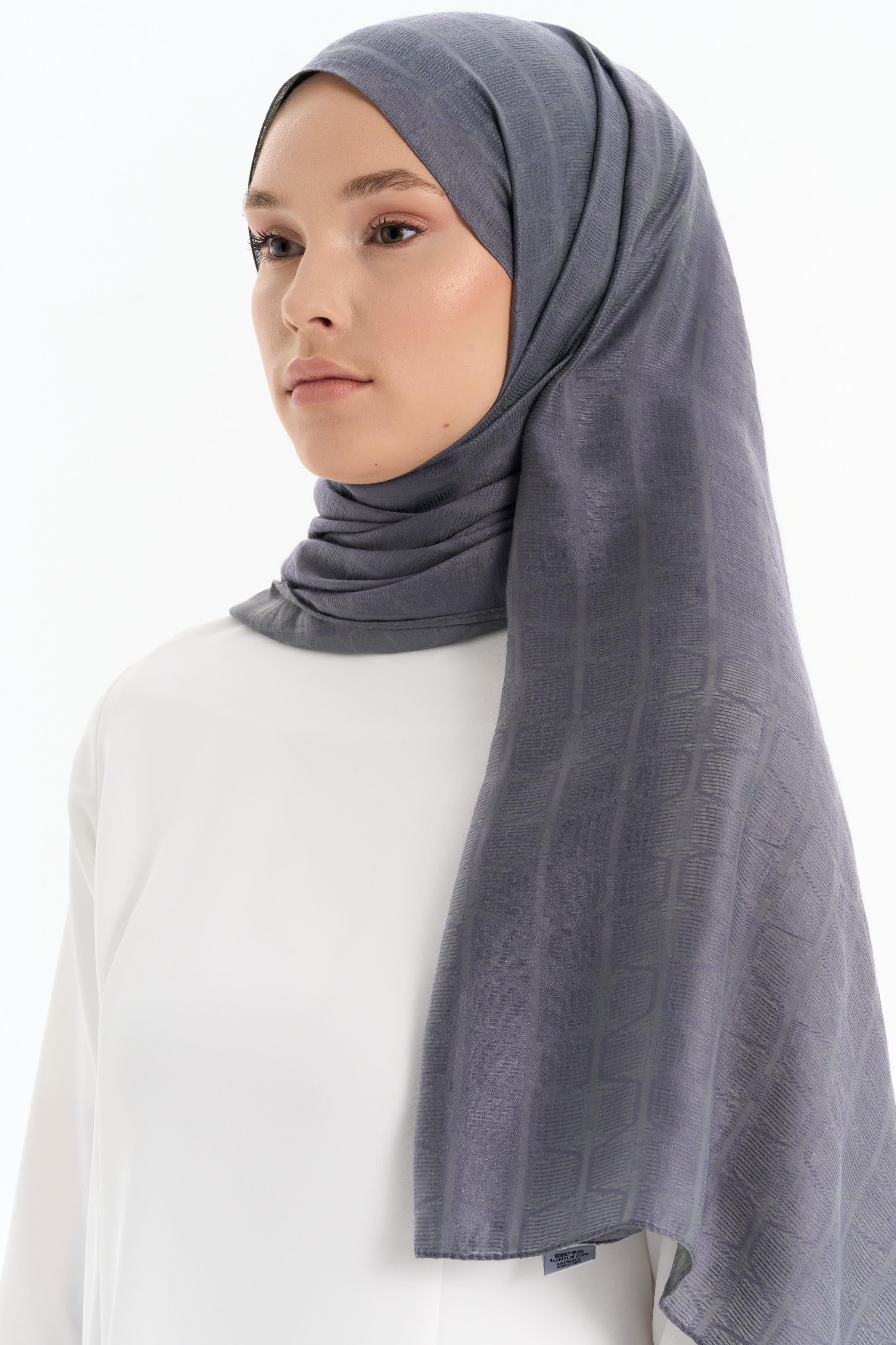 Altıgen Desen Viskon Şal - Koyu Gri TUGBA