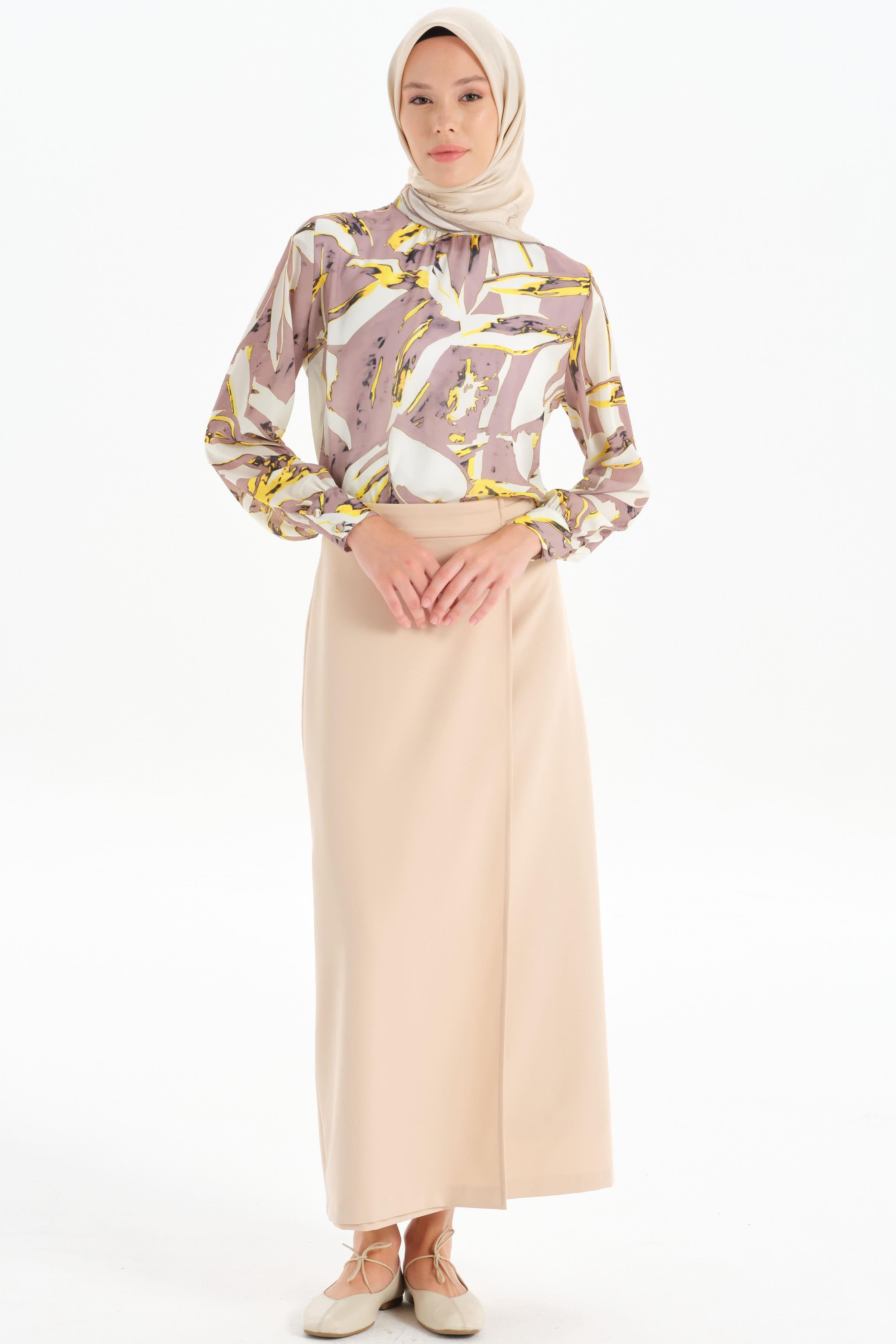 Anvelop Detaylı Kalem Etek - Bej TUGBA