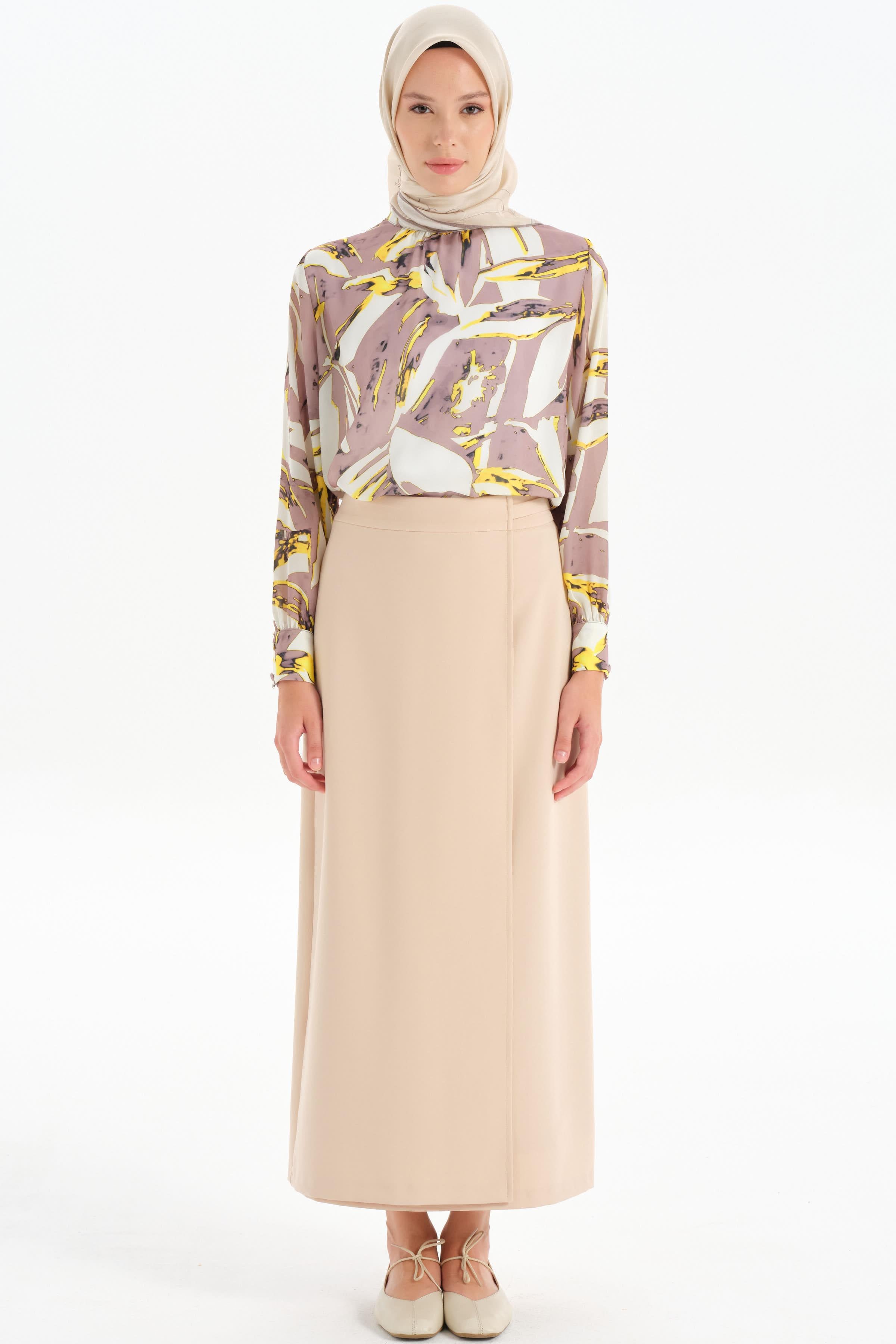 Anvelop Detaylı Kalem Etek - Bej TUGBA