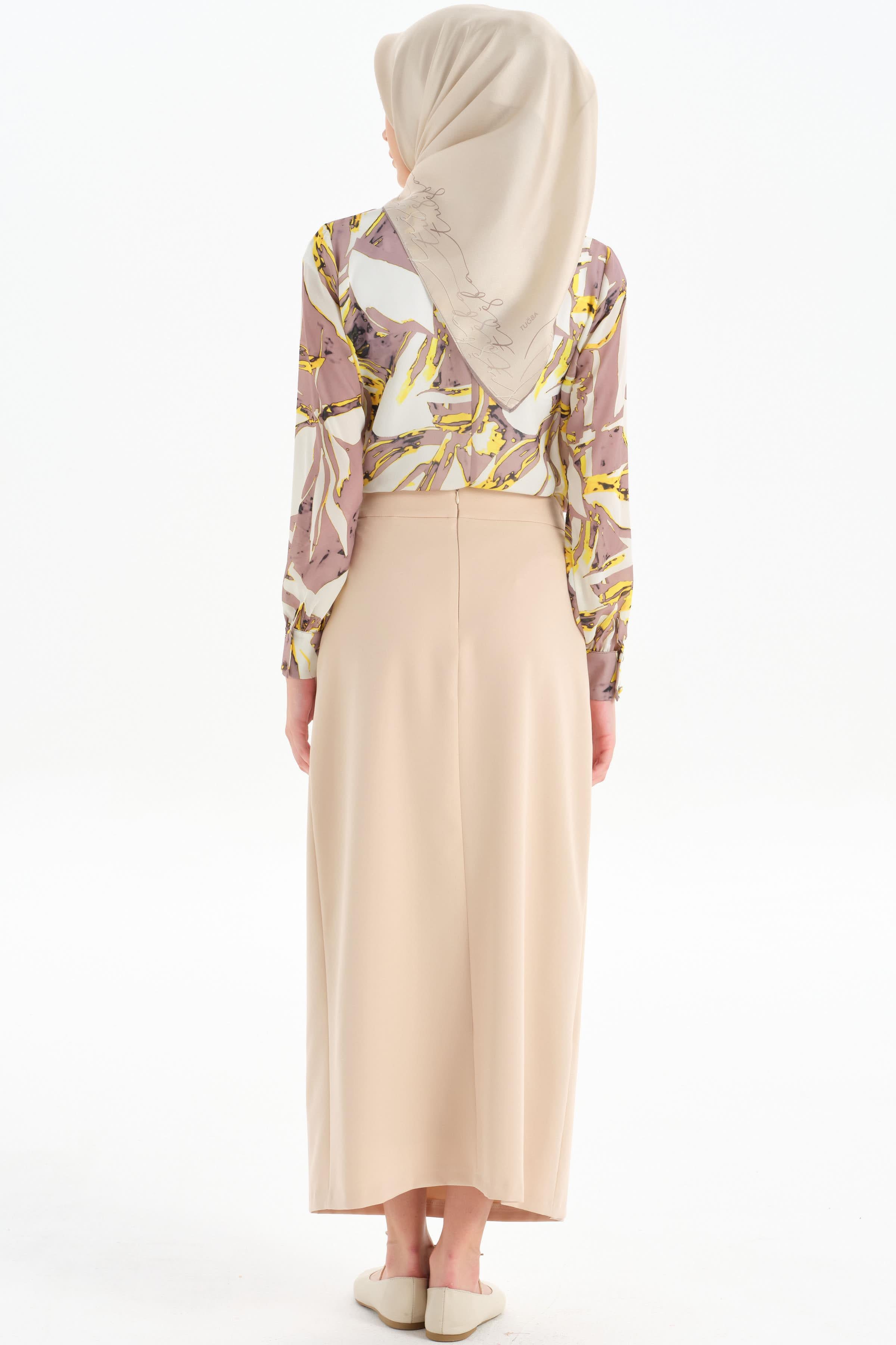 Anvelop Detaylı Kalem Etek - Bej TUGBA