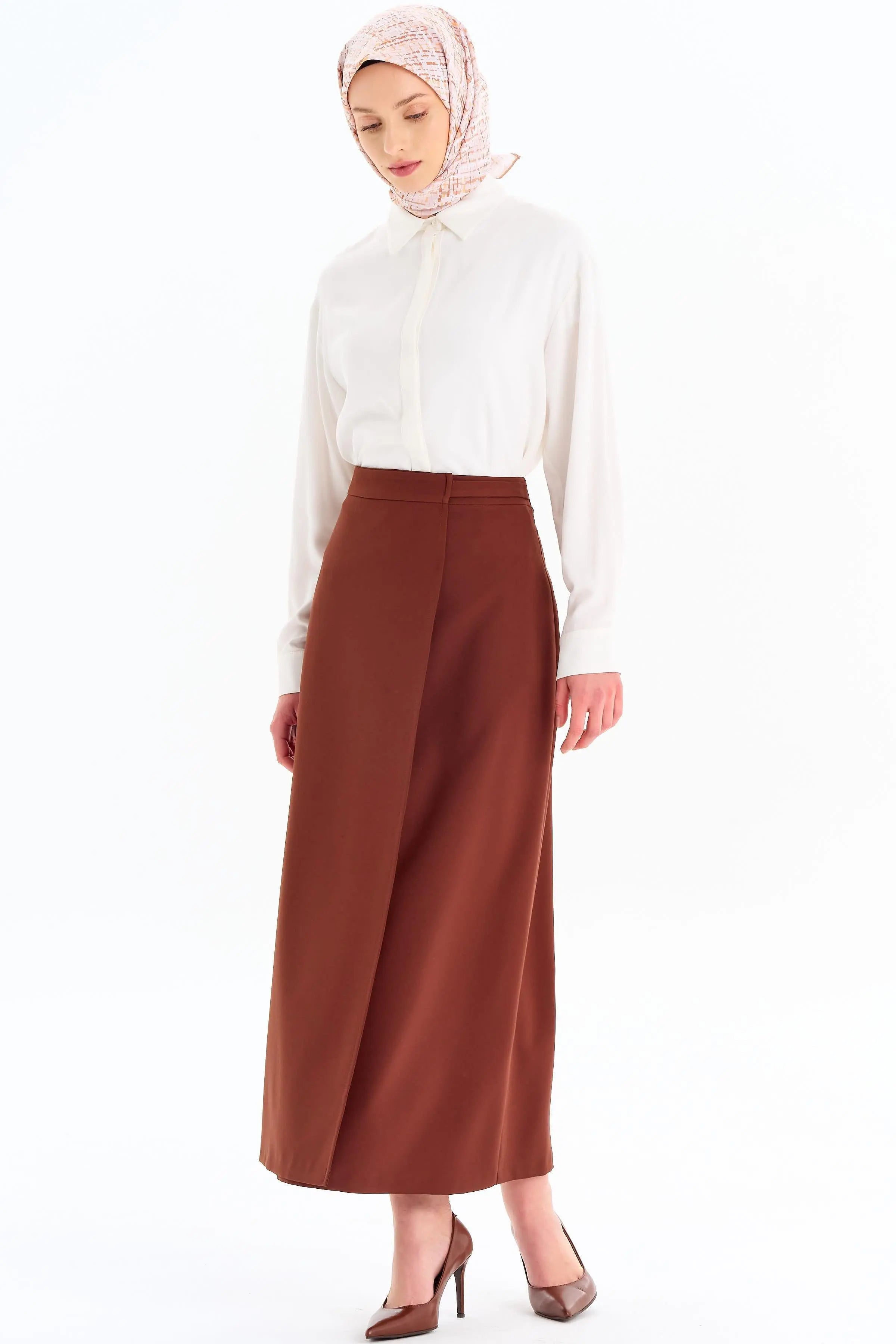 Anvelop Detaylı Kalem Etek - Kahve TUGBA