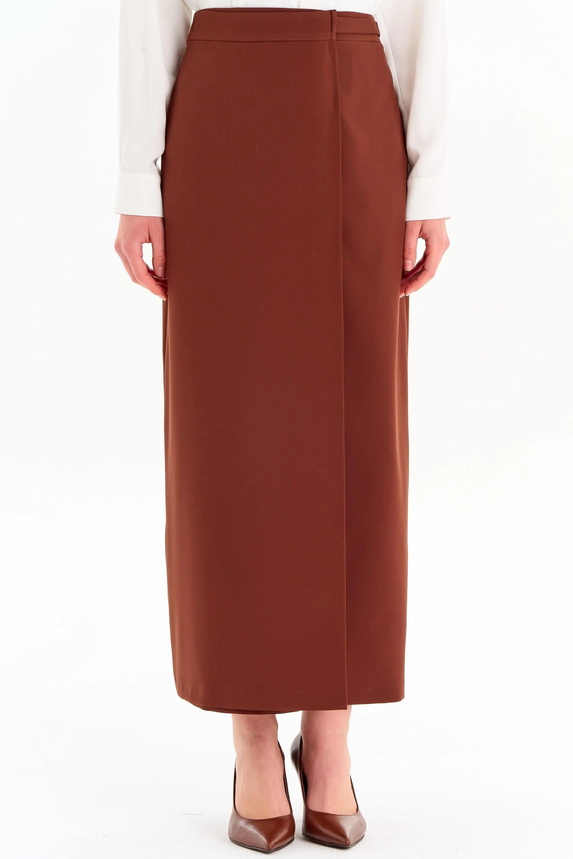 Anvelop Detaylı Kalem Etek - Kahve TUGBA