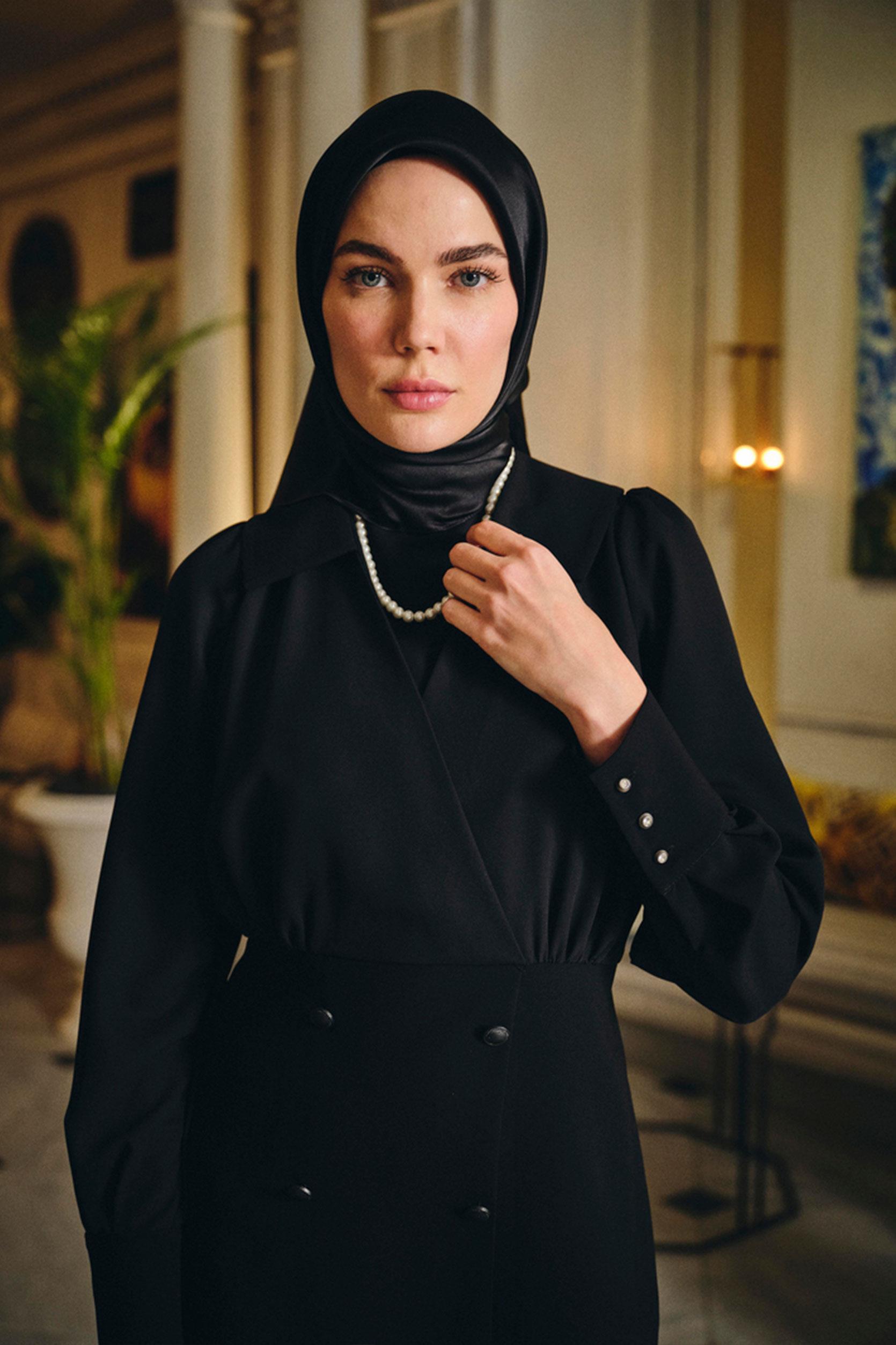 Anvelop Kapamalı Bluz Pantolon Takım - Siyah TUGBA