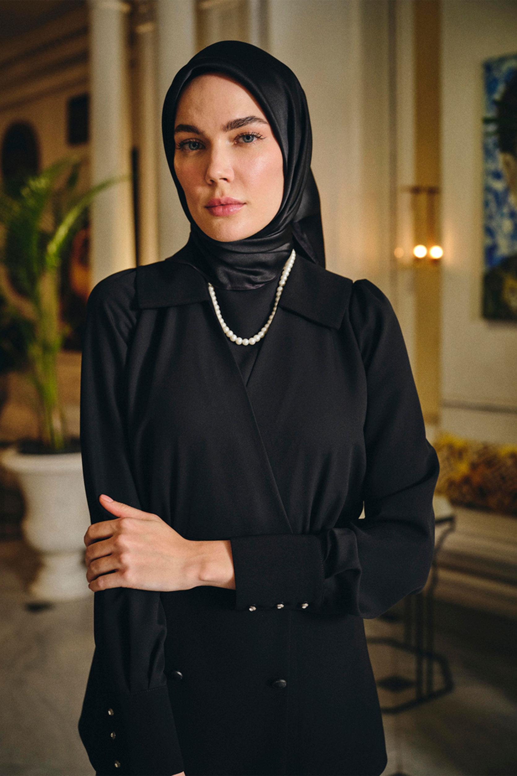 Anvelop Kapamalı Bluz Pantolon Takım - Siyah TUGBA