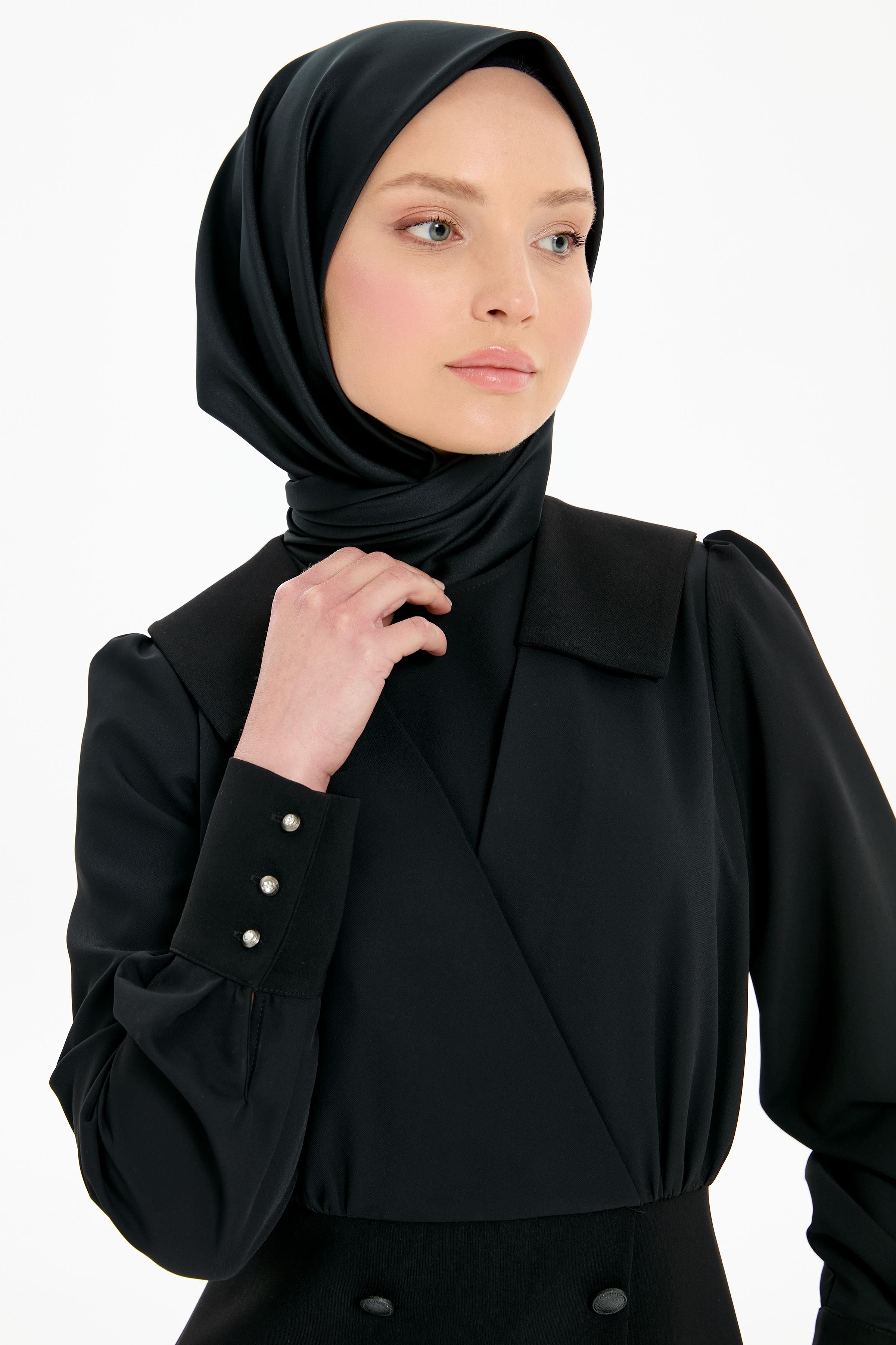 Anvelop Kapamalı Bluz Pantolon Takım - Siyah TUGBA