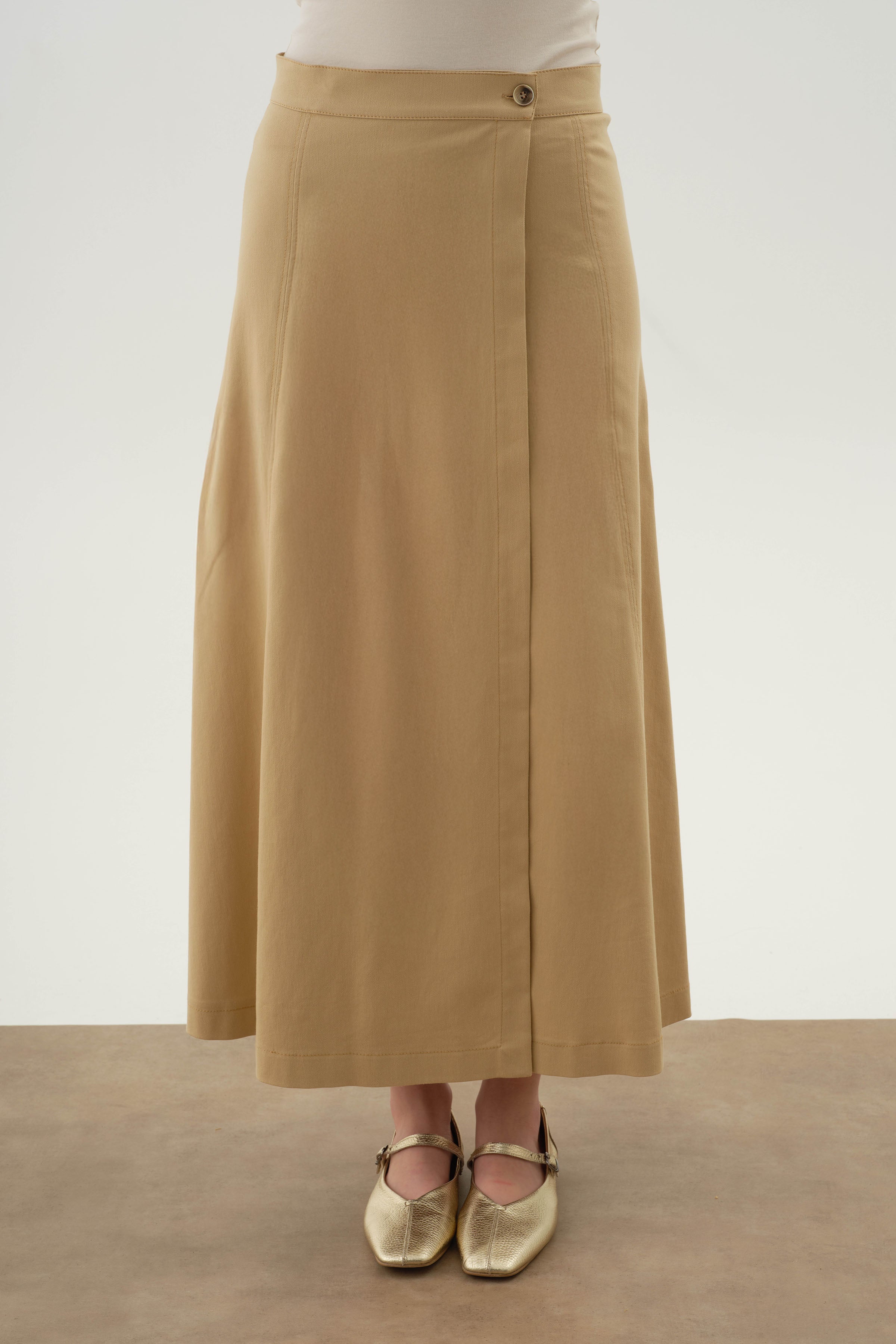 Anvelop Kapamalı Parçalı Etek - Bej TUGBA