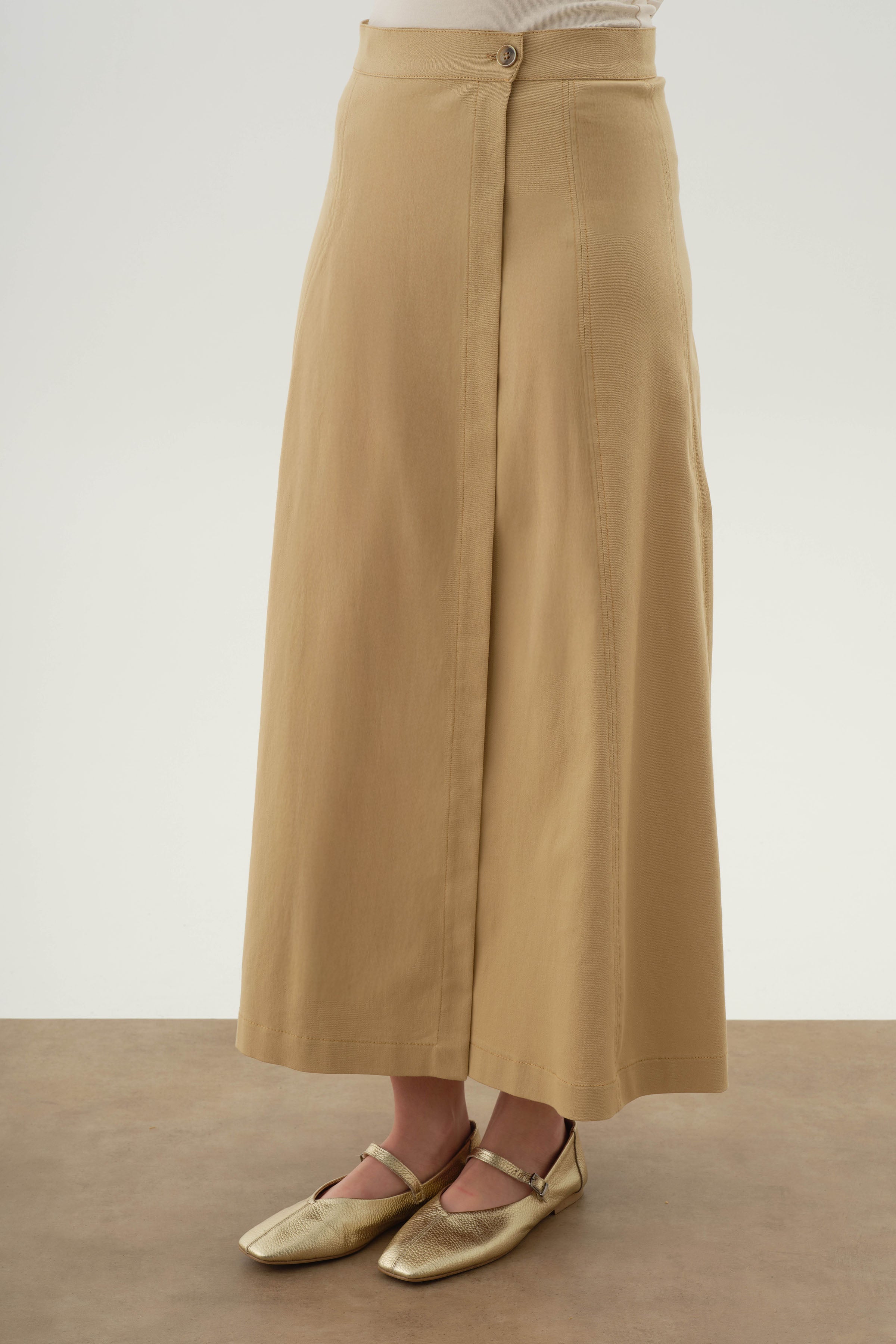 Anvelop Kapamalı Parçalı Etek - Bej TUGBA