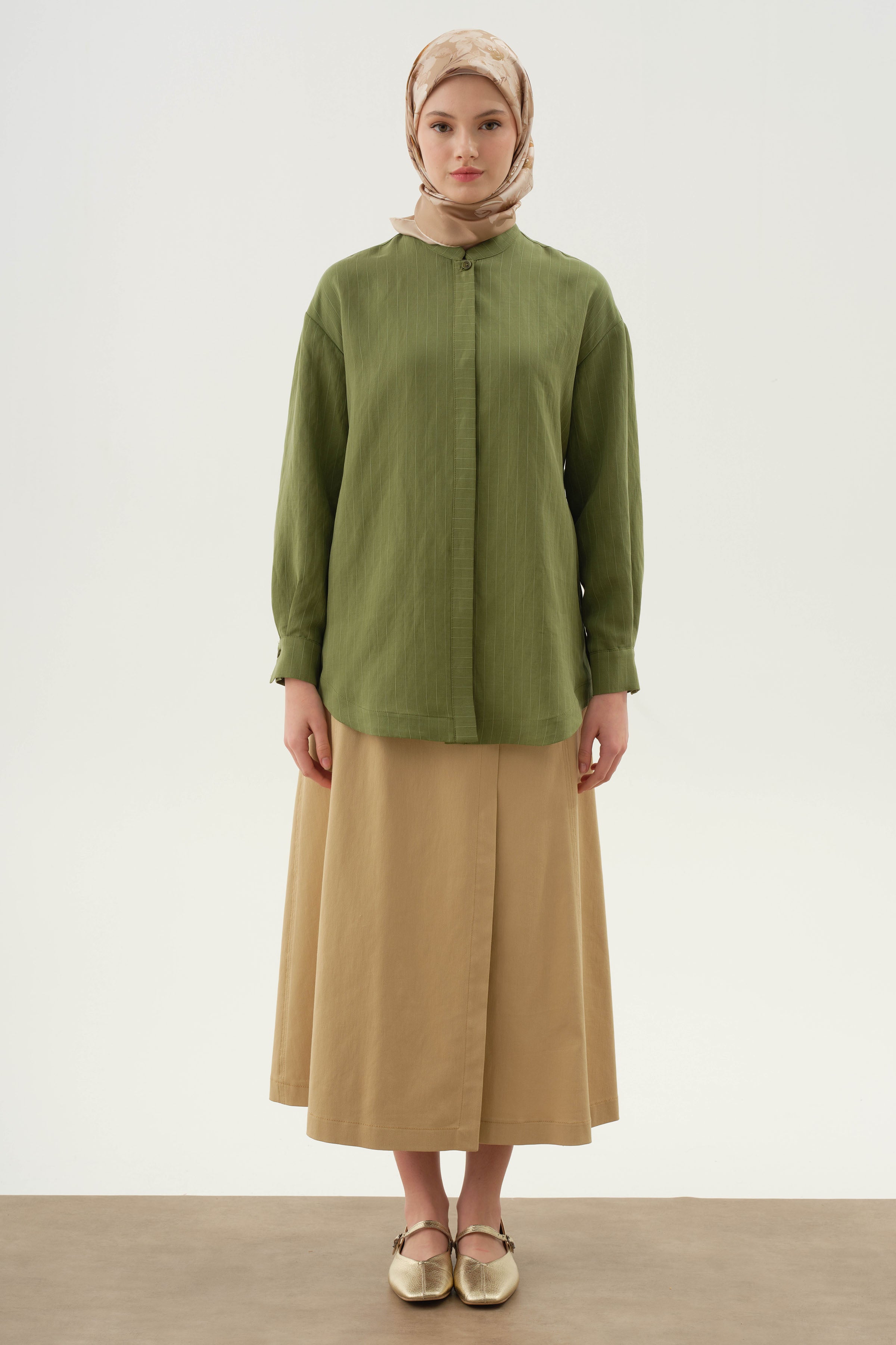 Anvelop Kapamalı Parçalı Etek - Bej TUGBA