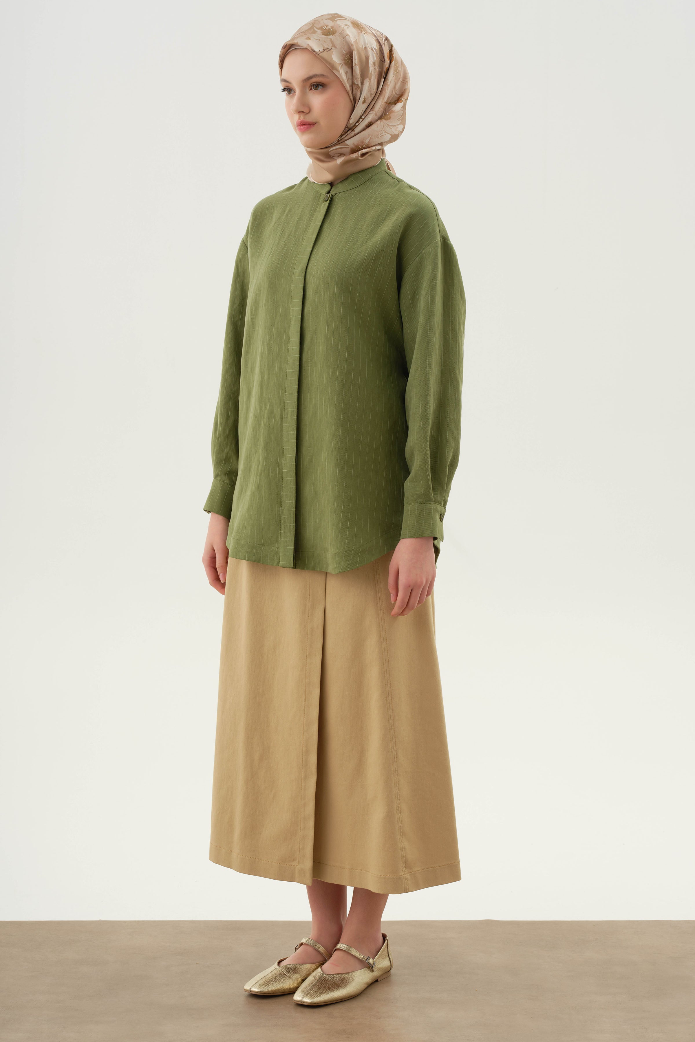 Anvelop Kapamalı Parçalı Etek - Bej TUGBA