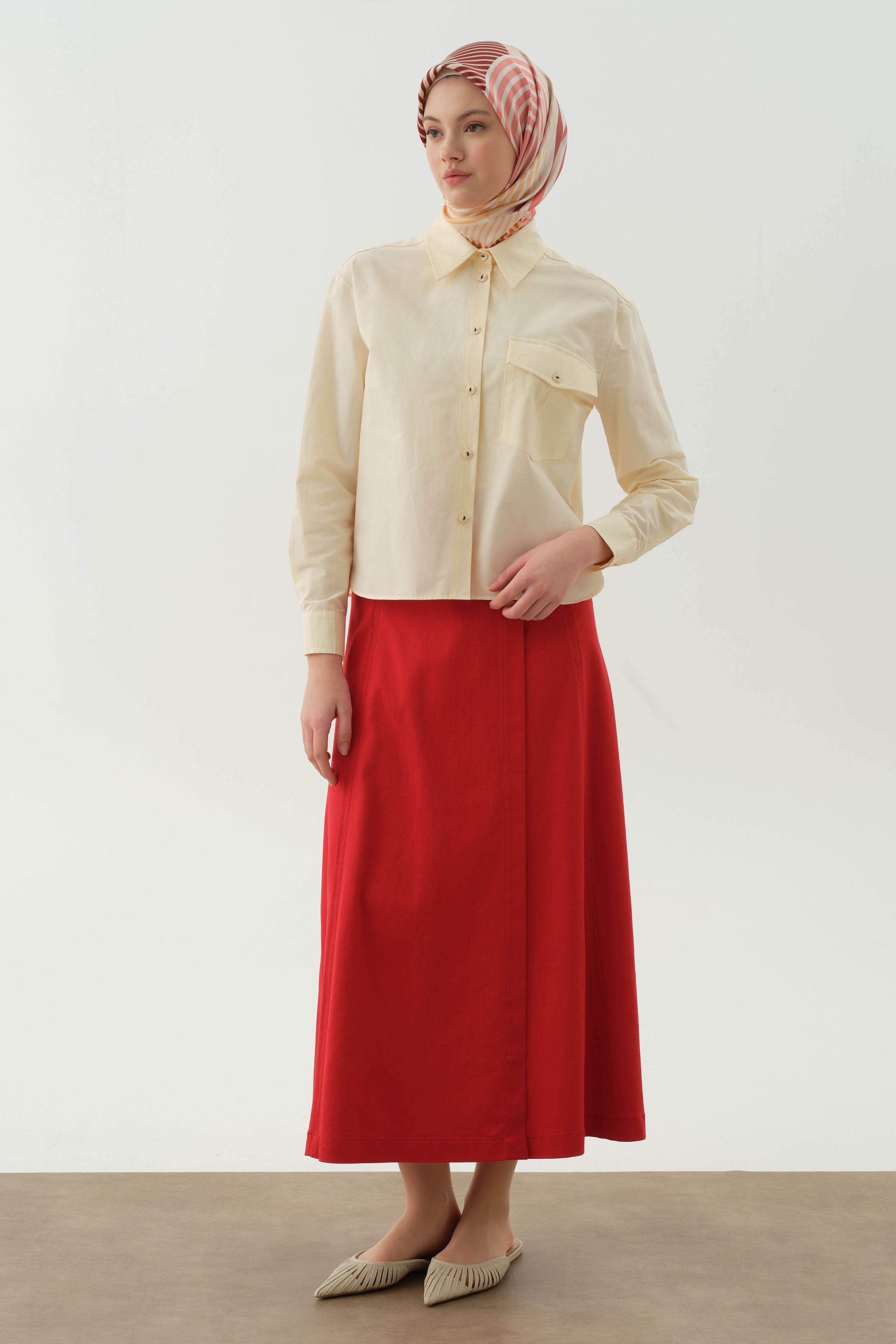 Anvelop Kapamalı Parçalı Etek - Mercan TUGBA