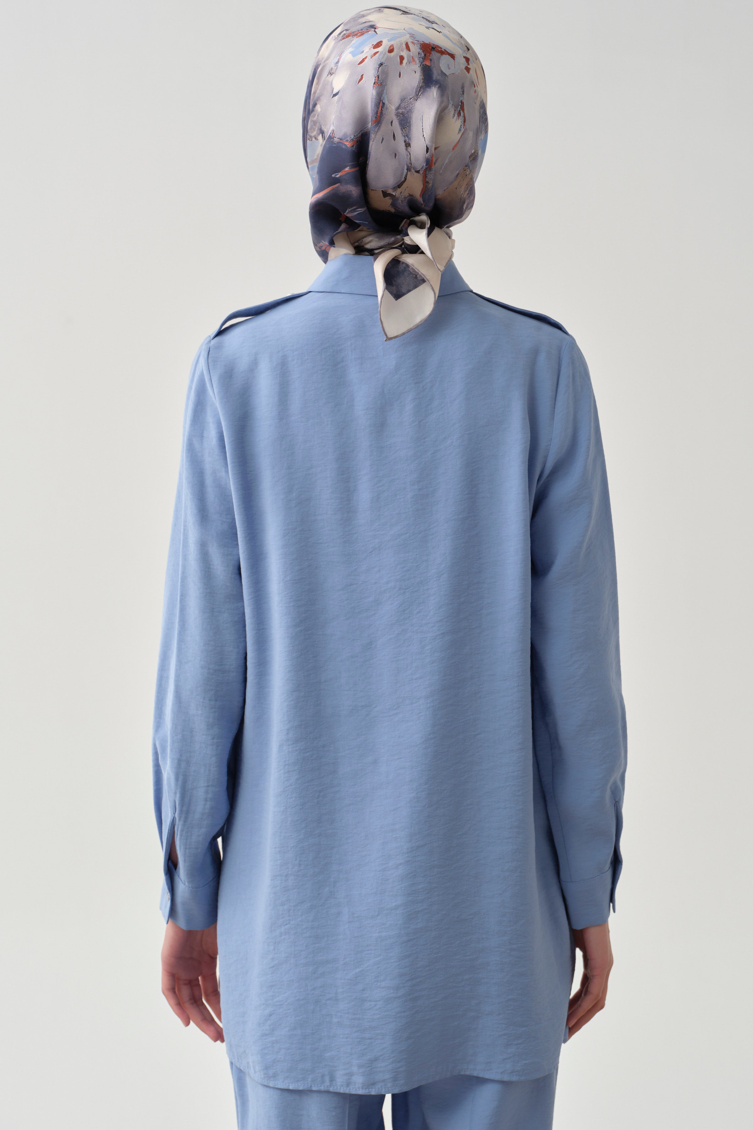 Apoletli Gizli Patlı Tunik - Mavi TUGBA