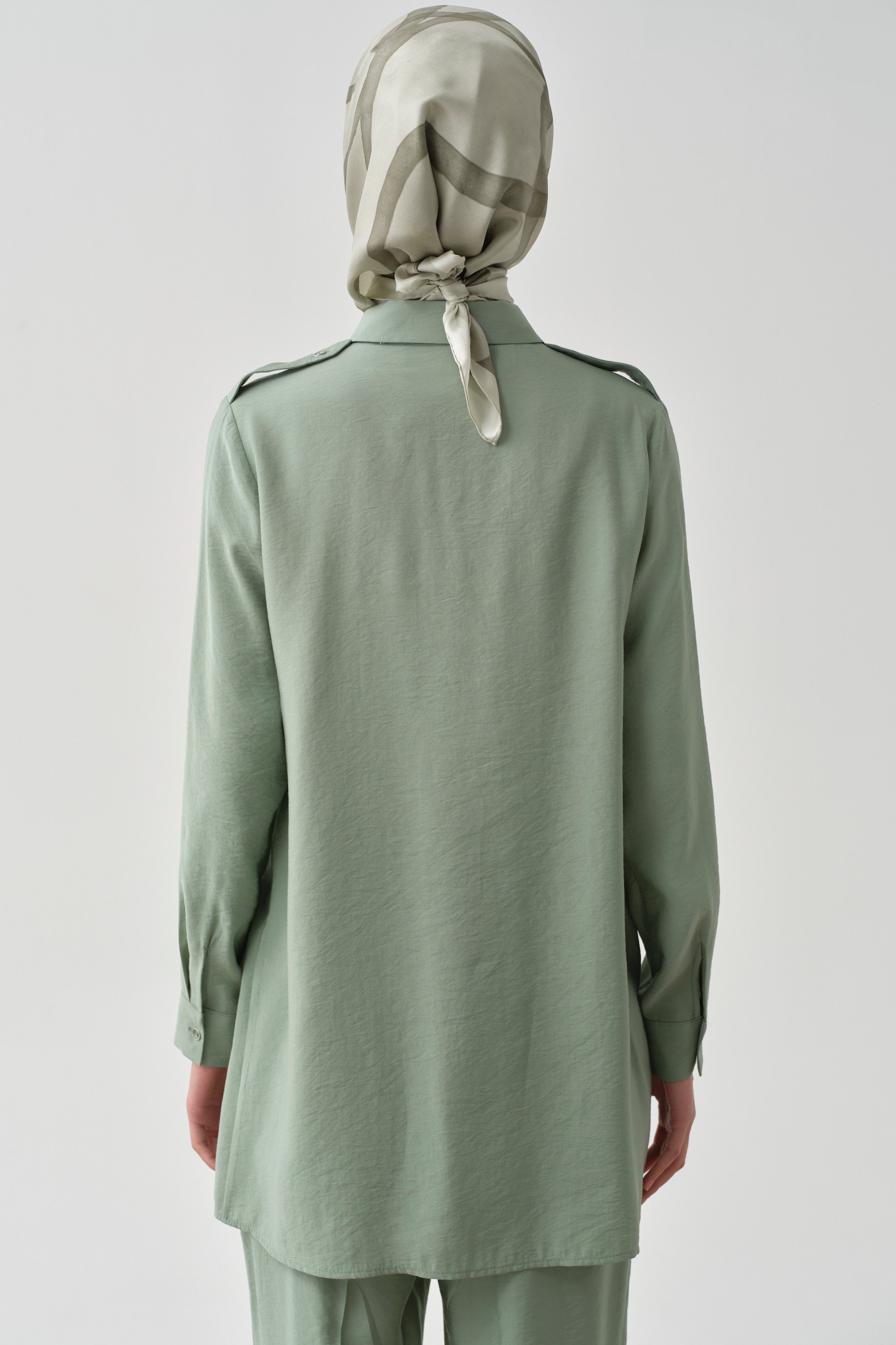 Apoletli Gizli Patlı Tunik - Mint TUGBA