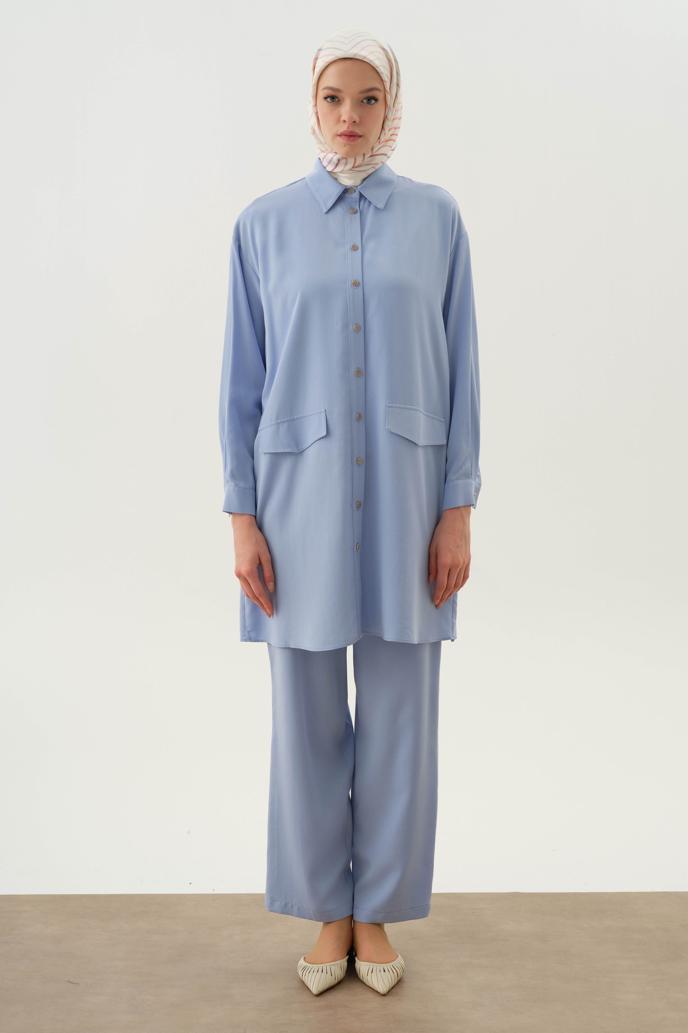 Arka Bel Lastikli Pantolon - Açık Mavi TUGBA