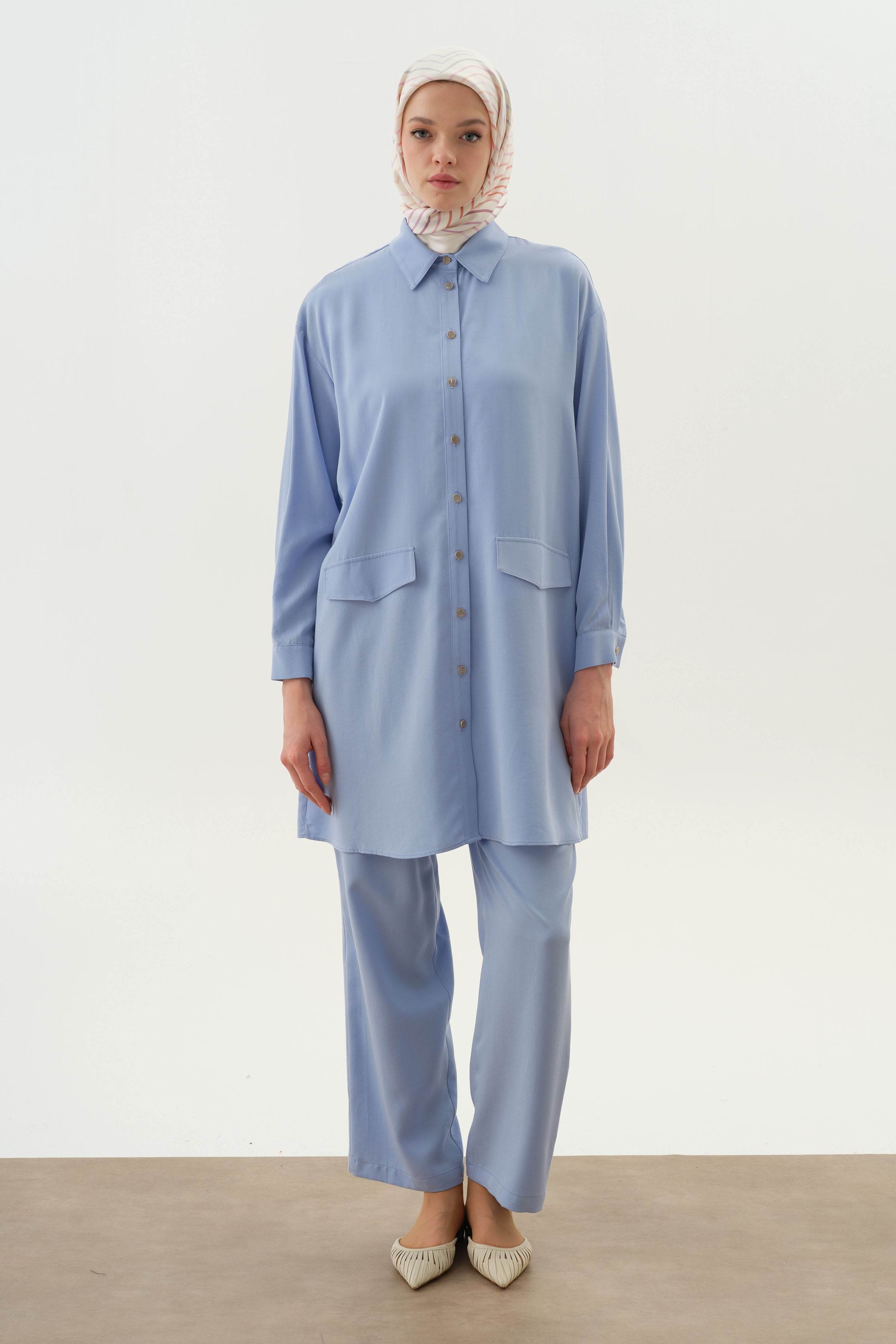 Arka Bel Lastikli Pantolon - Açık Mavi TUGBA